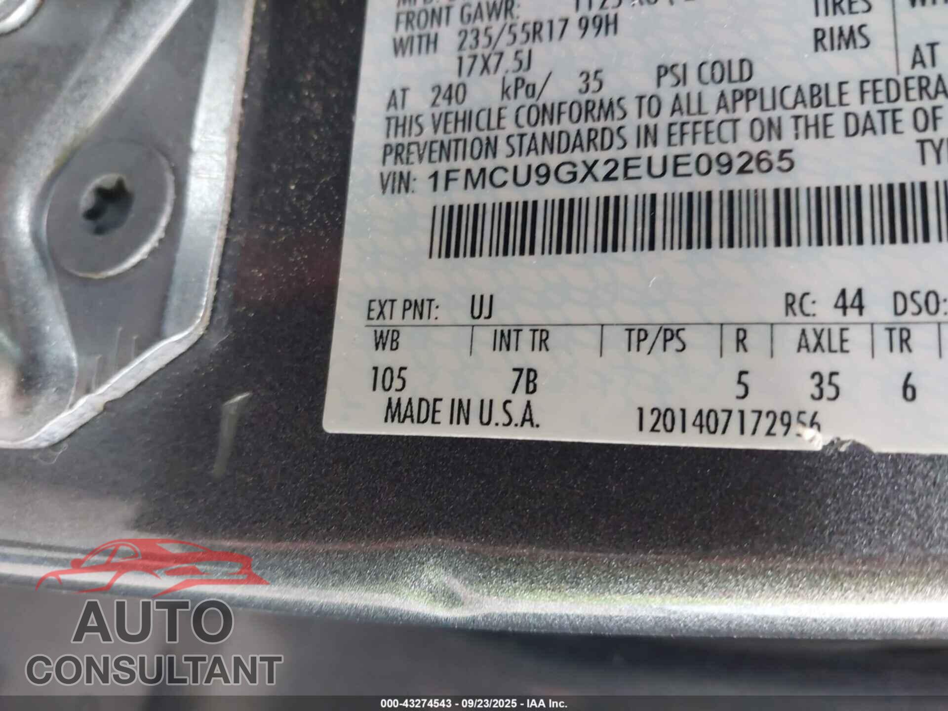 FORD ESCAPE 2014 - 1FMCU9GX2EUE09265
