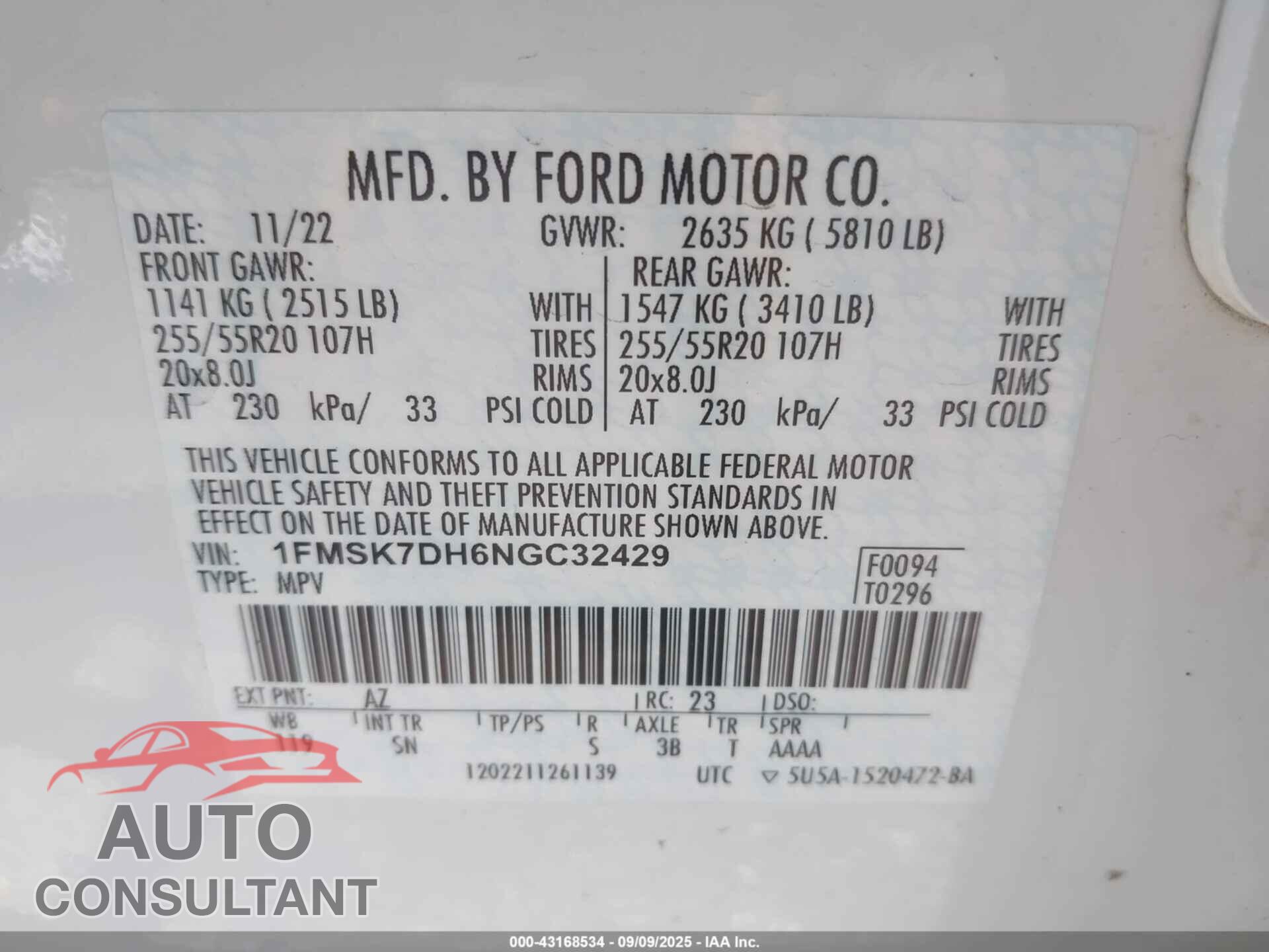 FORD EXPLORER 2022 - 1FMSK7DH6NGC32429