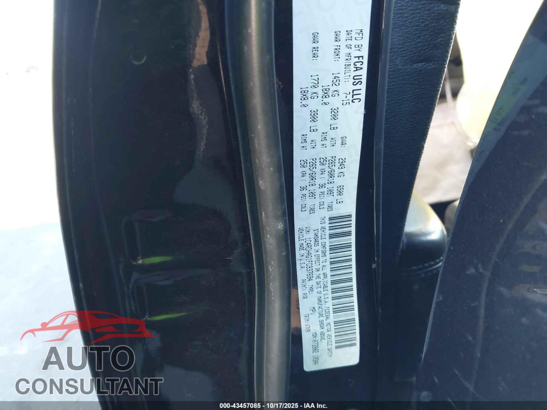 DODGE DURANGO 2015 - 1C4RDHAG1FC937694