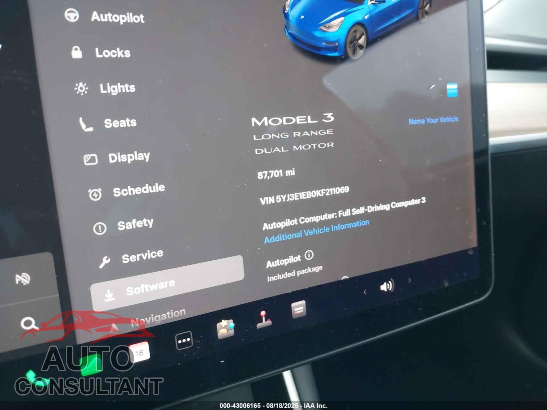 TESLA MODEL 3 2019 - 5YJ3E1EB0KF211069