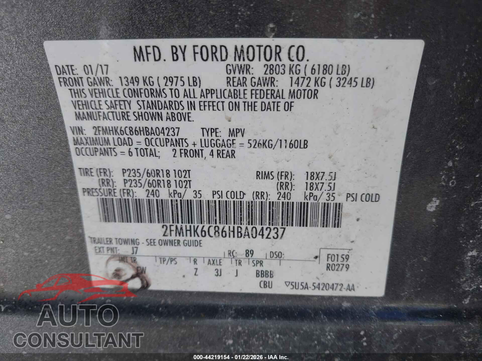FORD FLEX 2017 - 2FMHK6C86HBA04237