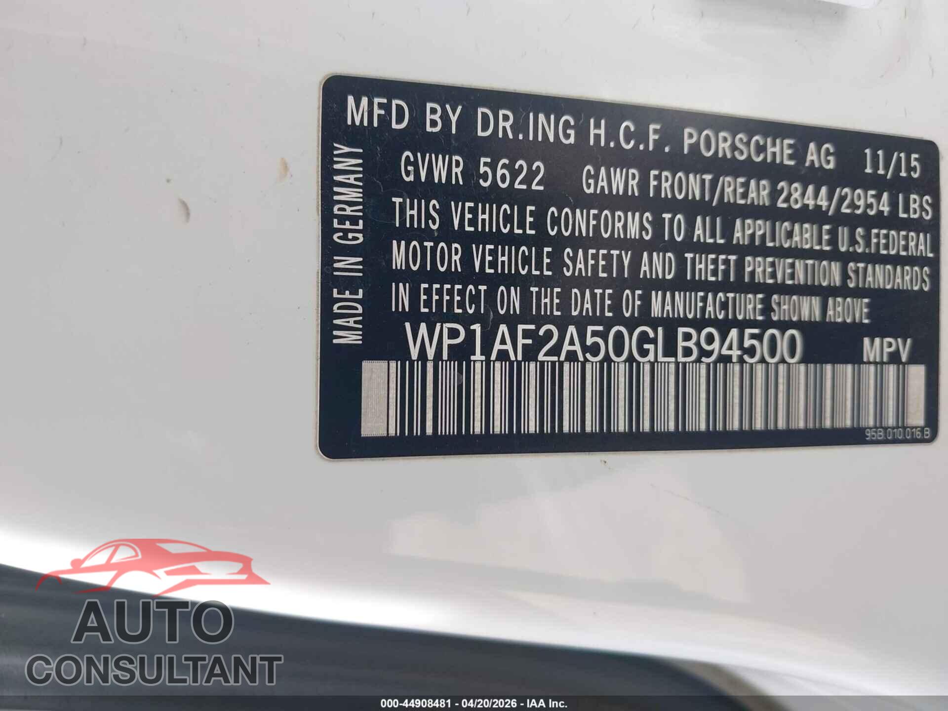 PORSCHE MACAN 2016 - WP1AF2A50GLB94500