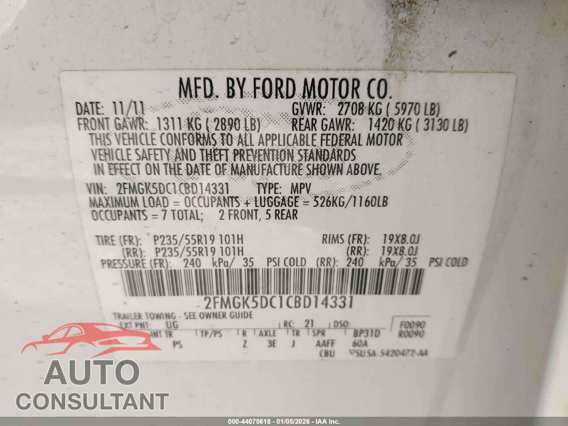 FORD FLEX 2012 - 2FMGK5DC1CBD14331