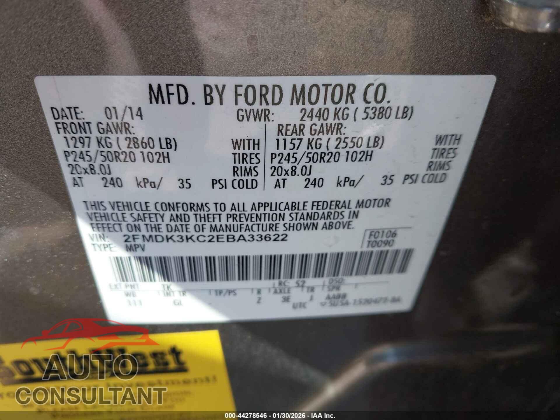 FORD EDGE 2014 - 2FMDK3KC2EBA33622