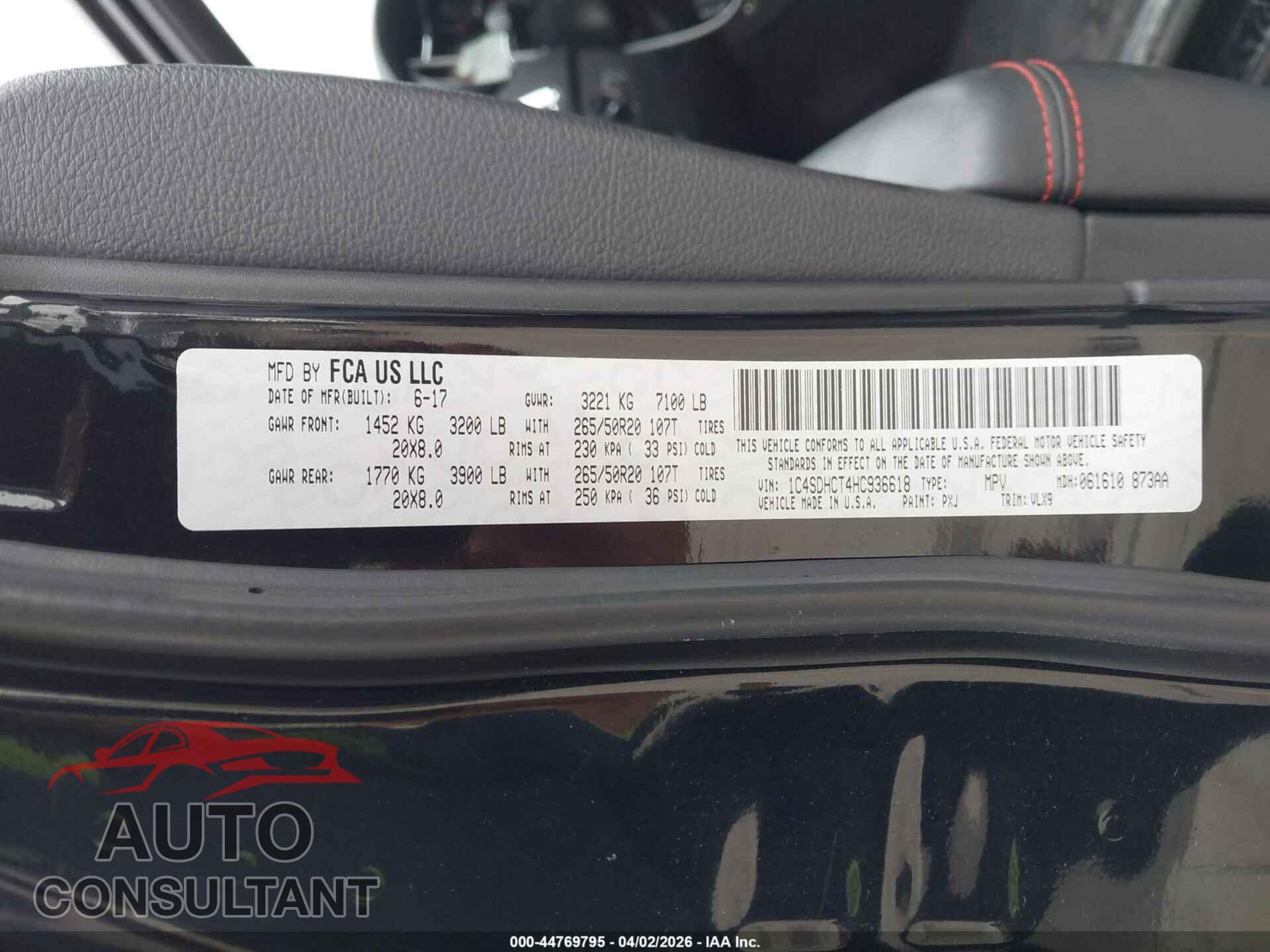 DODGE DURANGO 2017 - 1C4SDHCT4HC936618