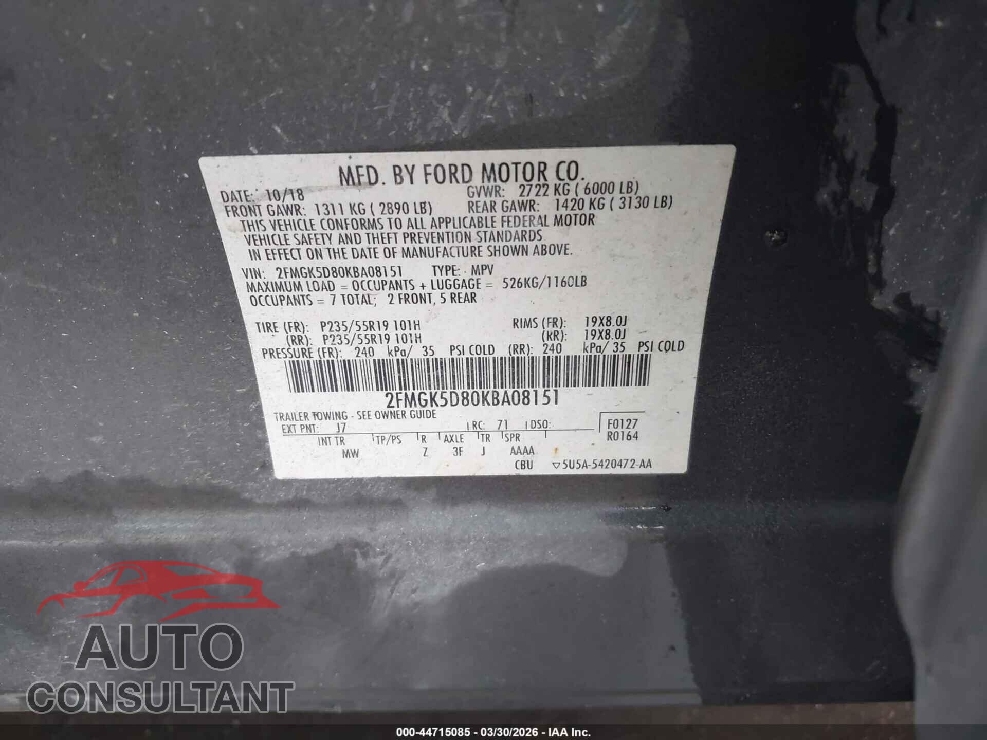 FORD FLEX 2019 - 2FMGK5D80KBA08151