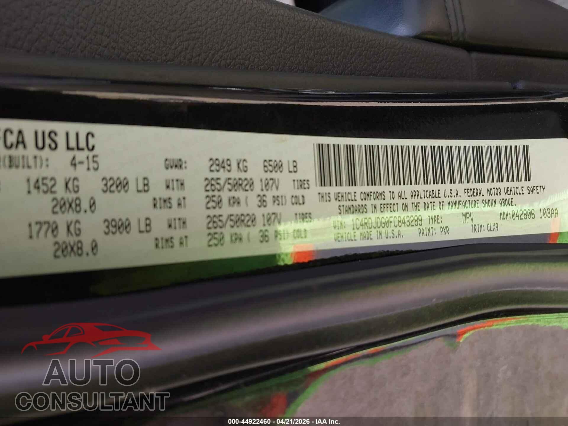DODGE DURANGO 2015 - 1C4RDJDG0FC843289