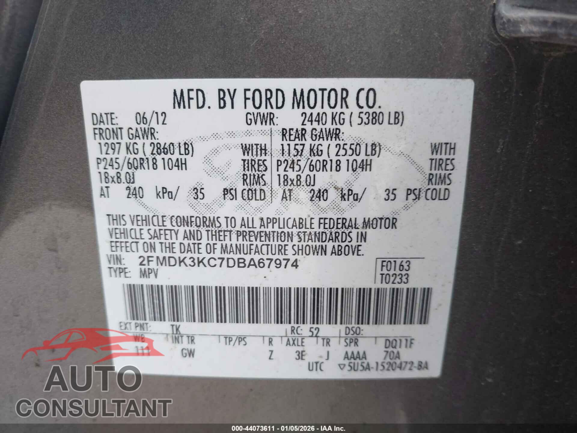 FORD EDGE 2013 - 2FMDK3KC7DBA67974