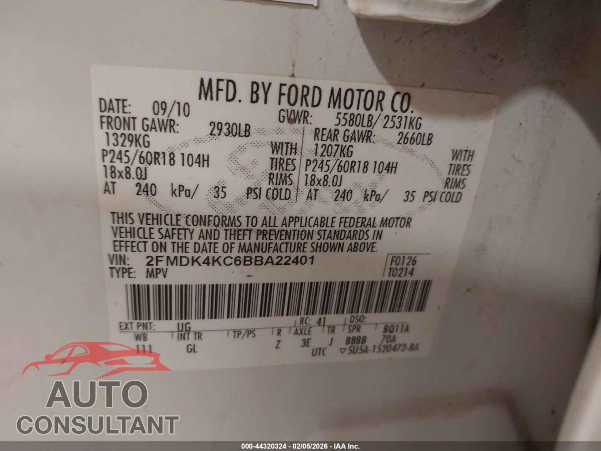 FORD EDGE 2011 - 2FMDK4KC6BBA22401