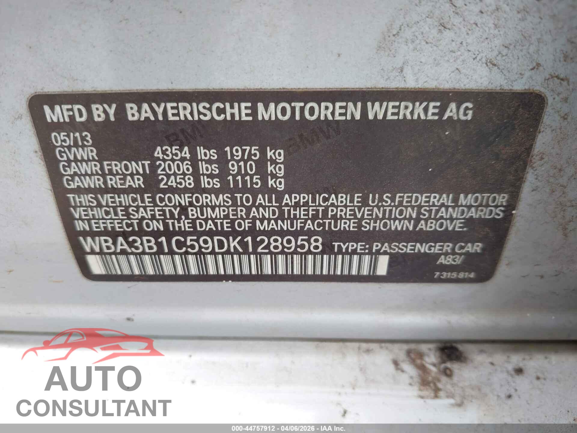 BMW 320I 2013 - WBA3B1C59DK128958