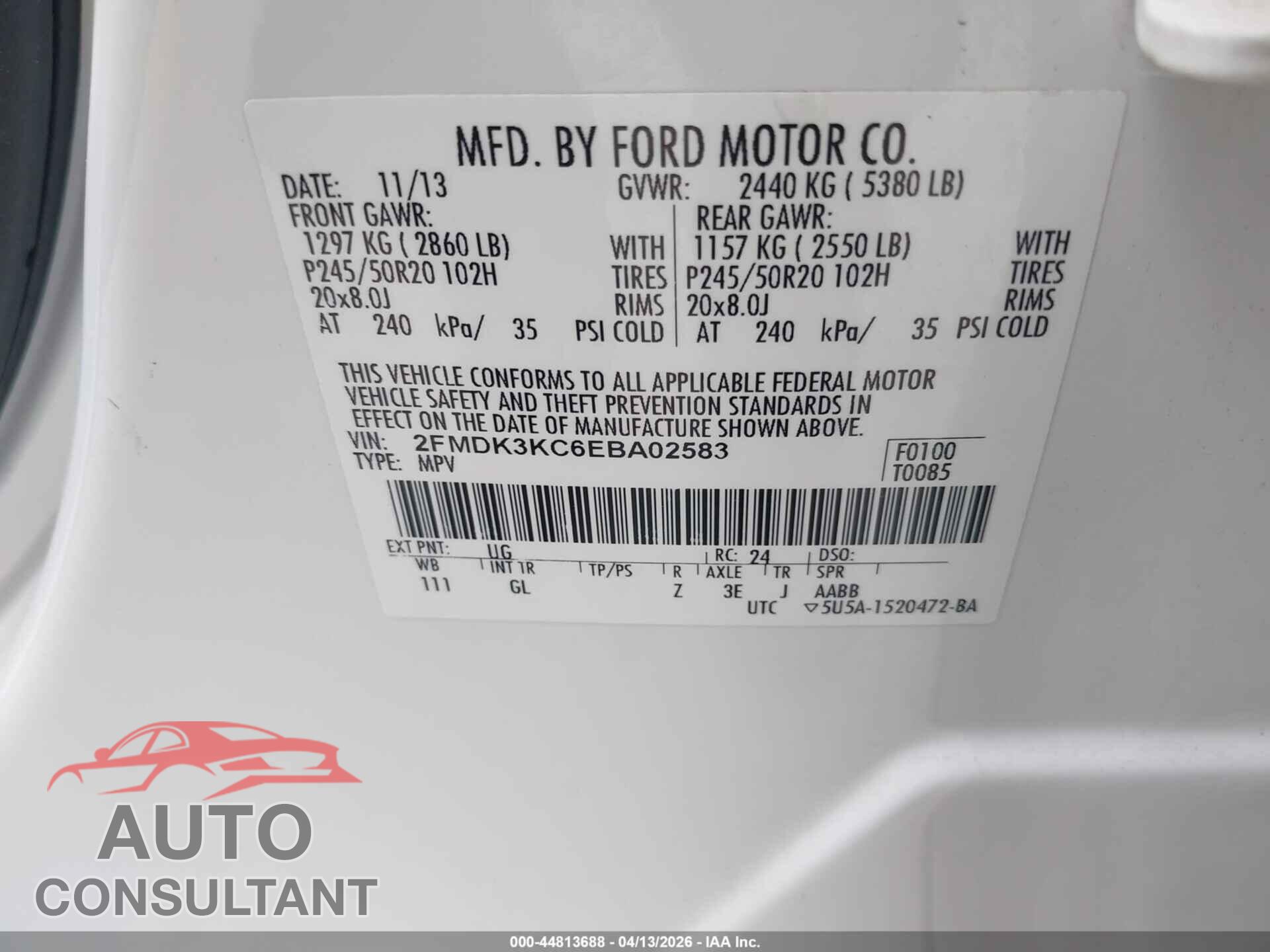 FORD EDGE 2014 - 2FMDK3KC6EBA02583