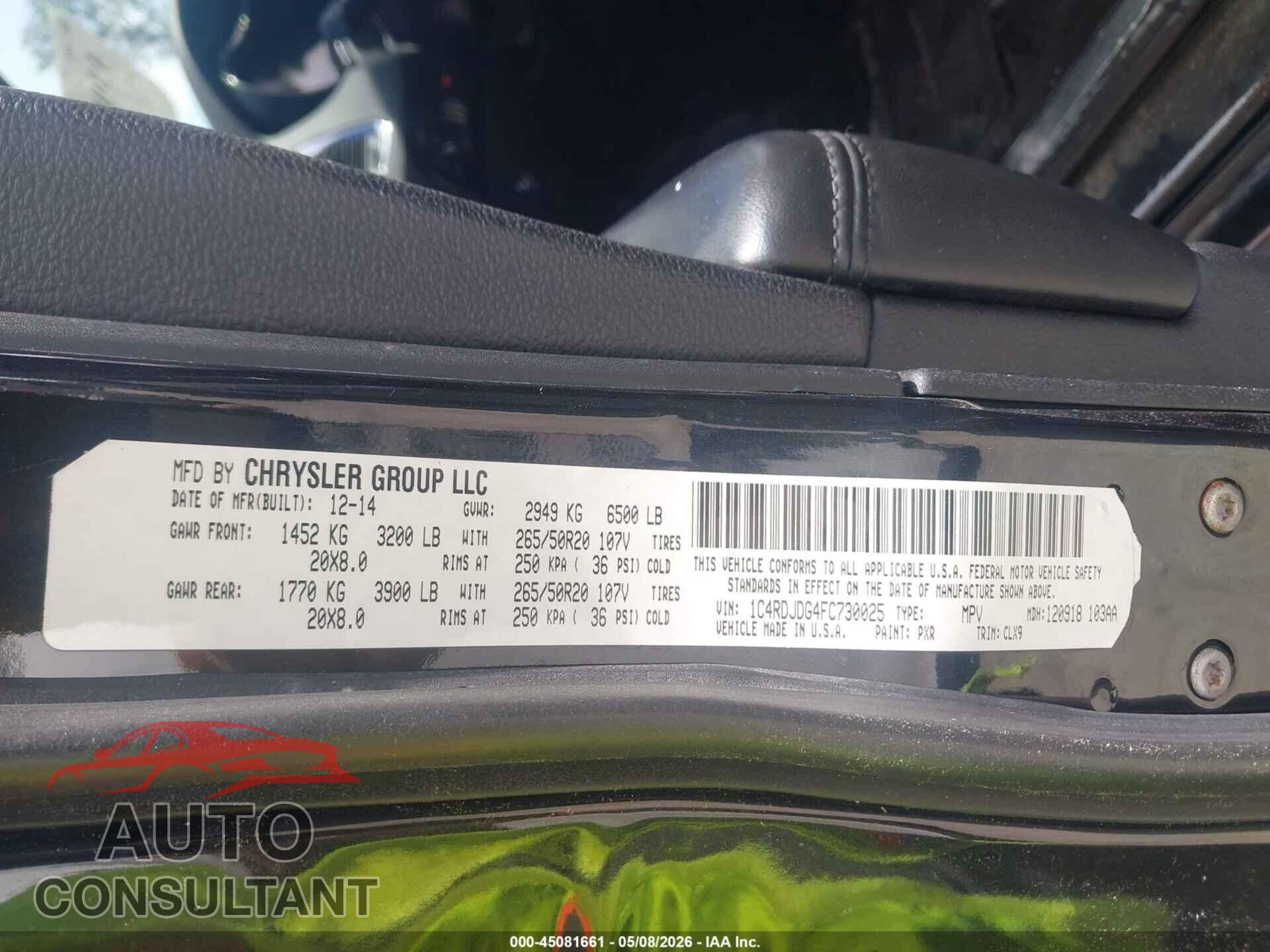 DODGE DURANGO 2015 - 1C4RDJDG4FC730025