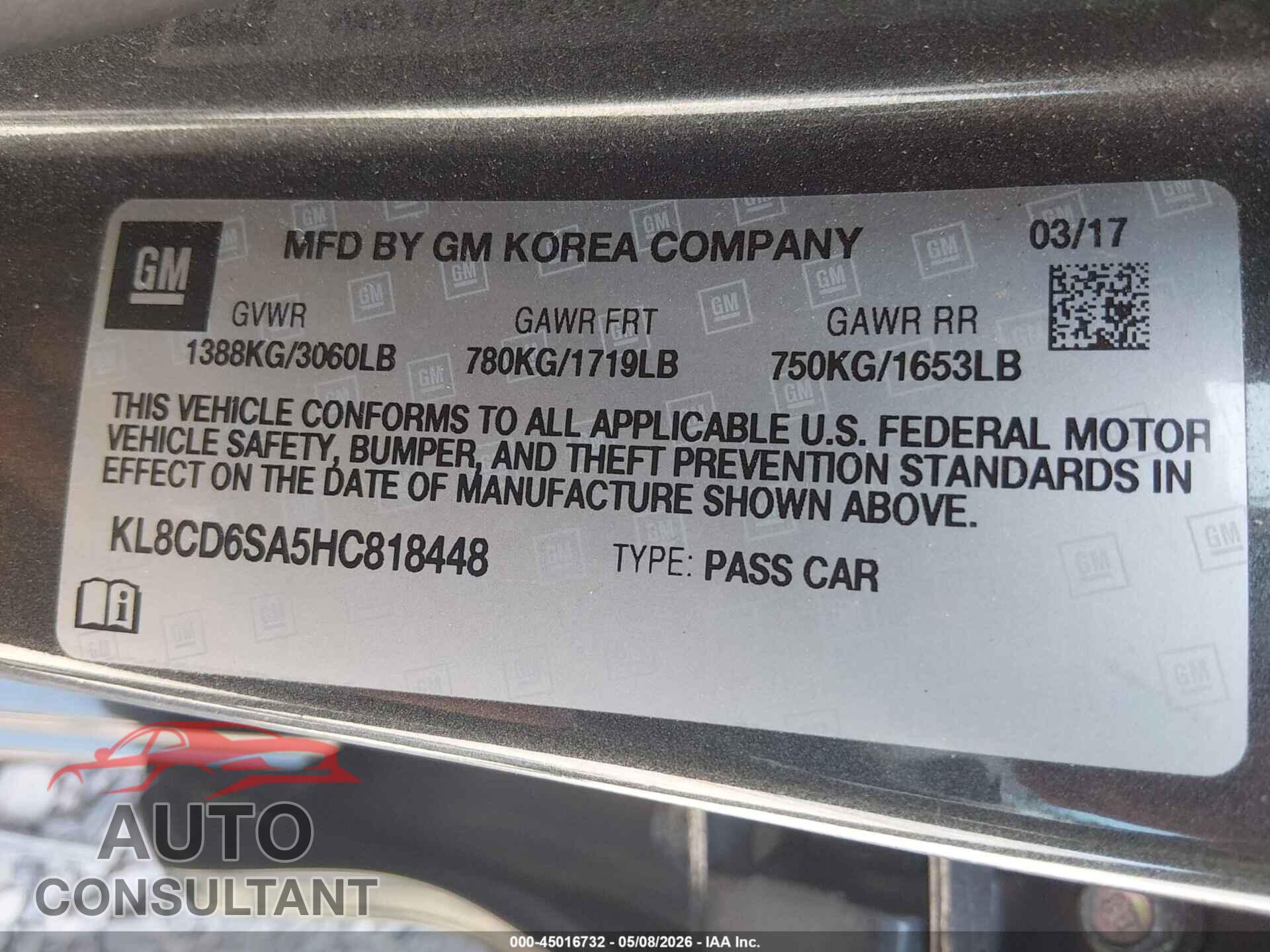 CHEVROLET SPARK 2017 - KL8CD6SA5HC818448