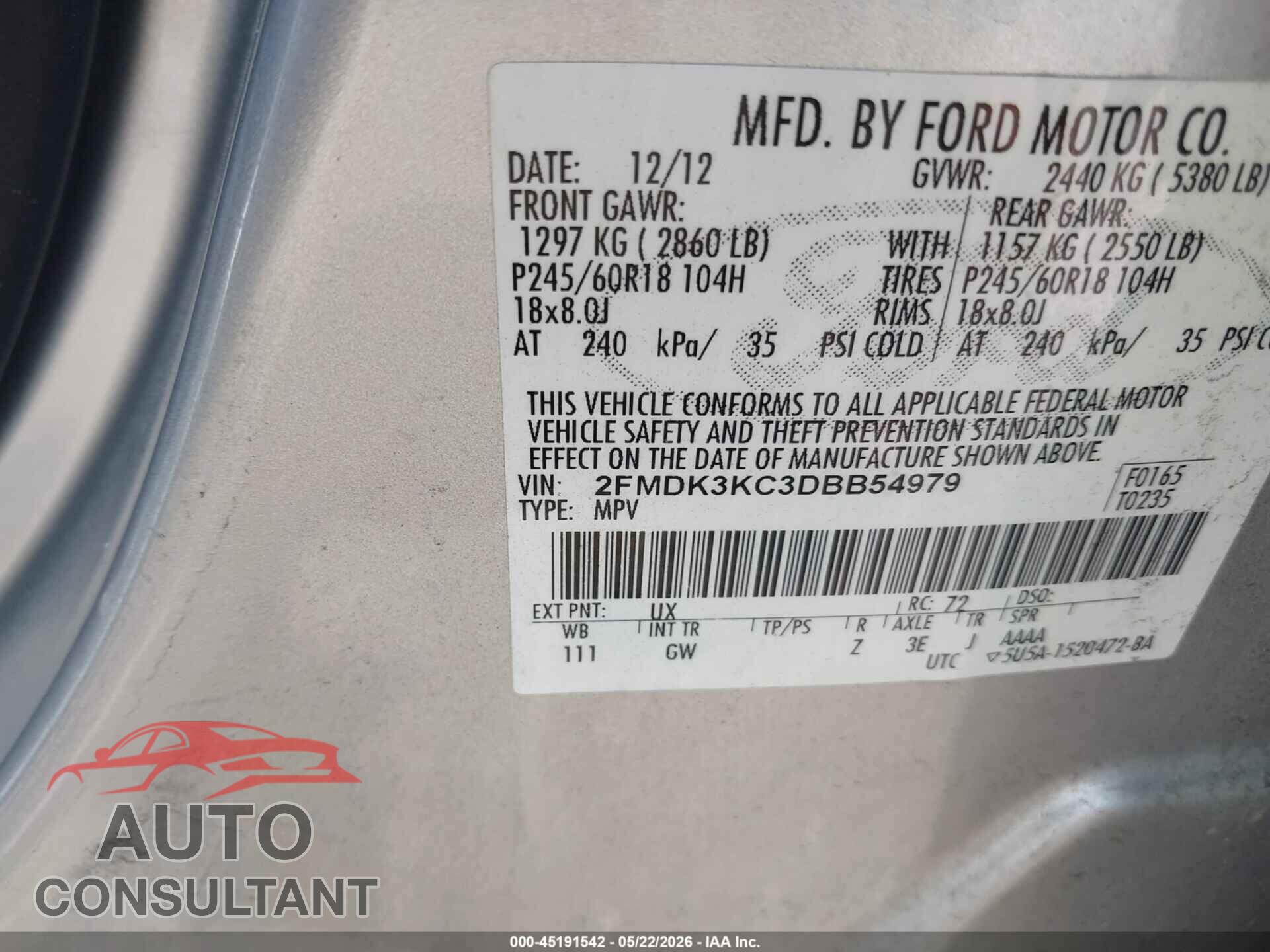 FORD EDGE 2013 - 2FMDK3KC3DBB54979
