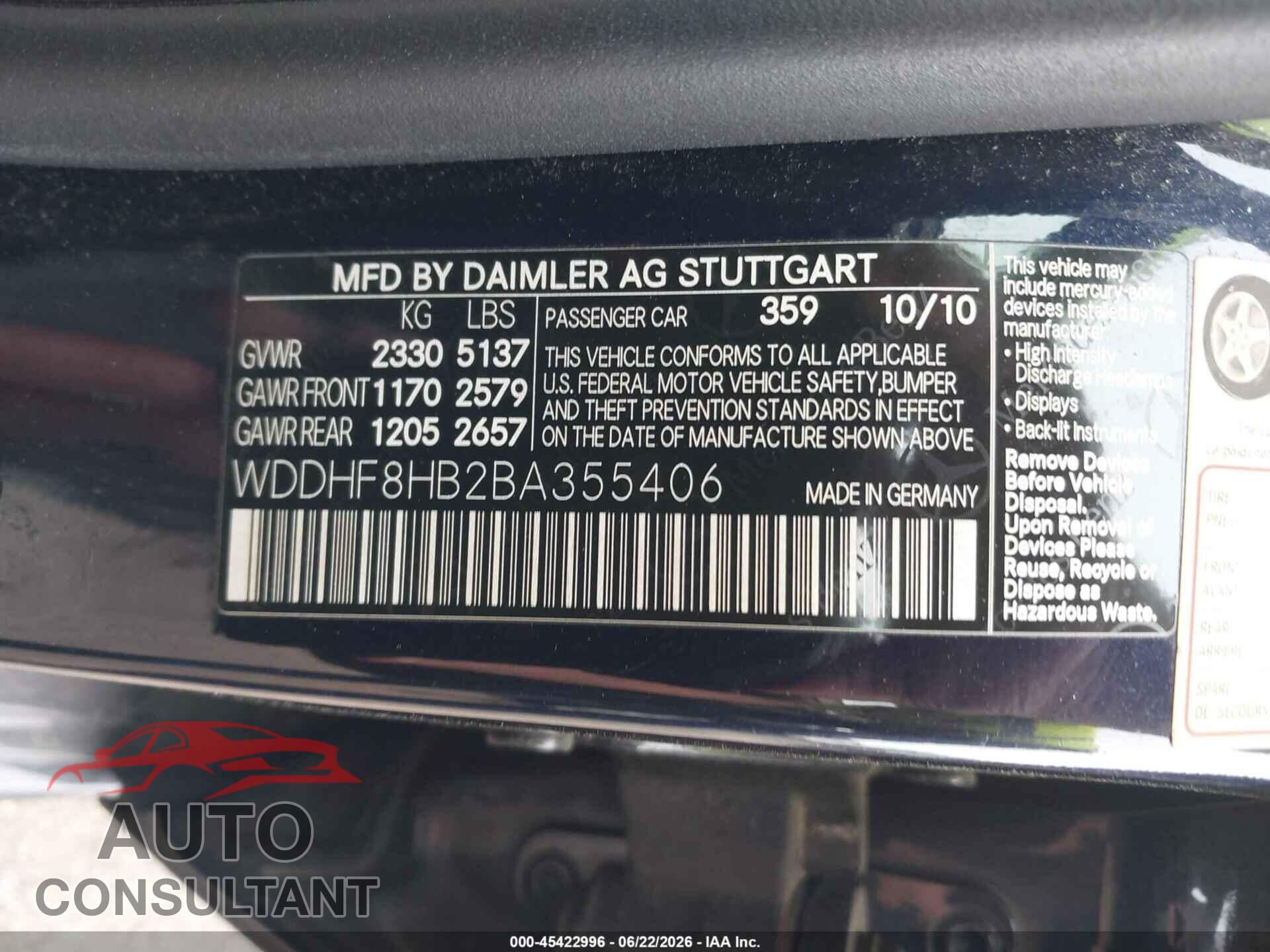 MERCEDES-BENZ E 350 2011 - WDDHF8HB2BA355406