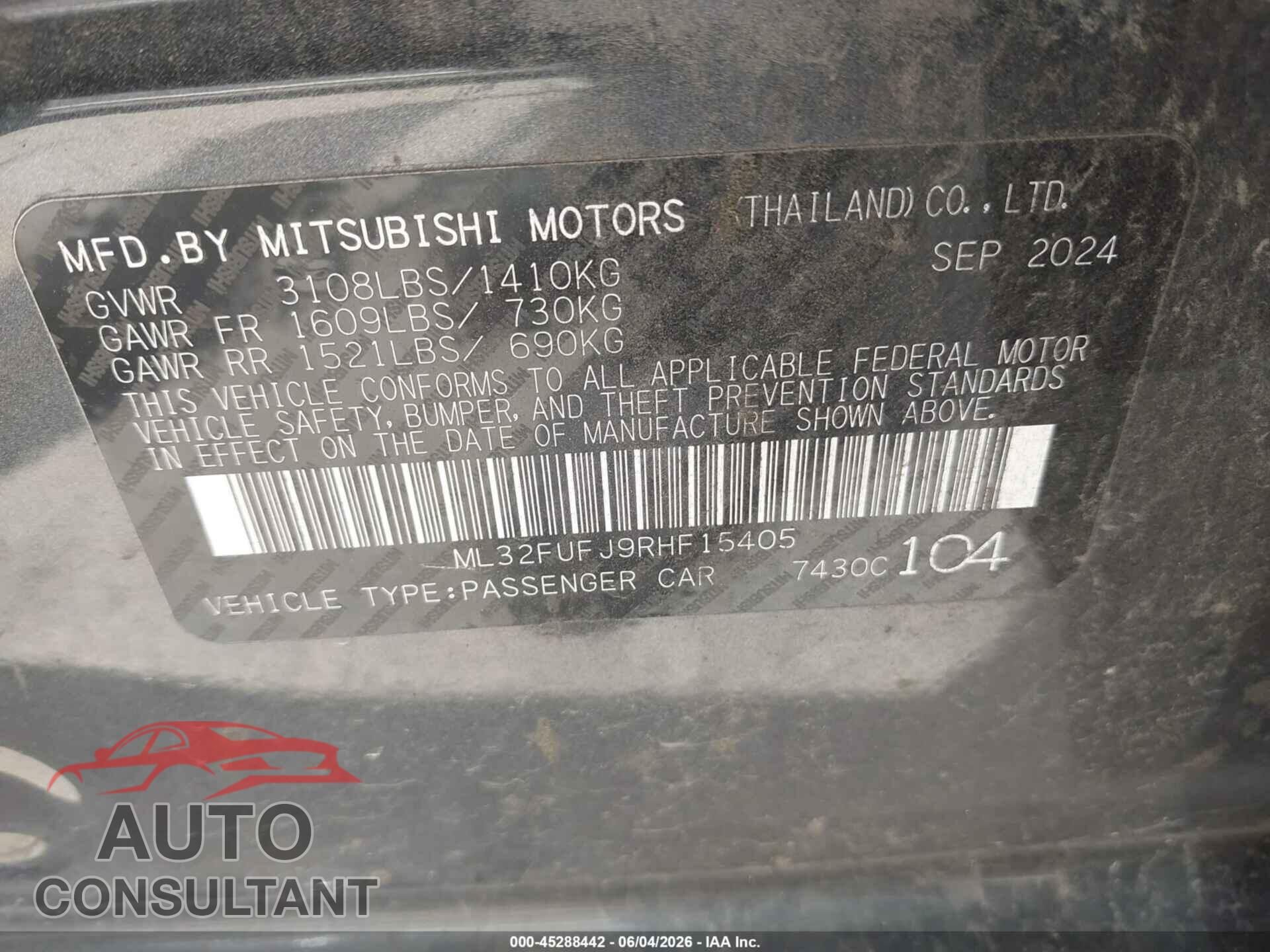 MITSUBISHI MIRAGE G4 2024 - ML32FUFJ9RHF15405