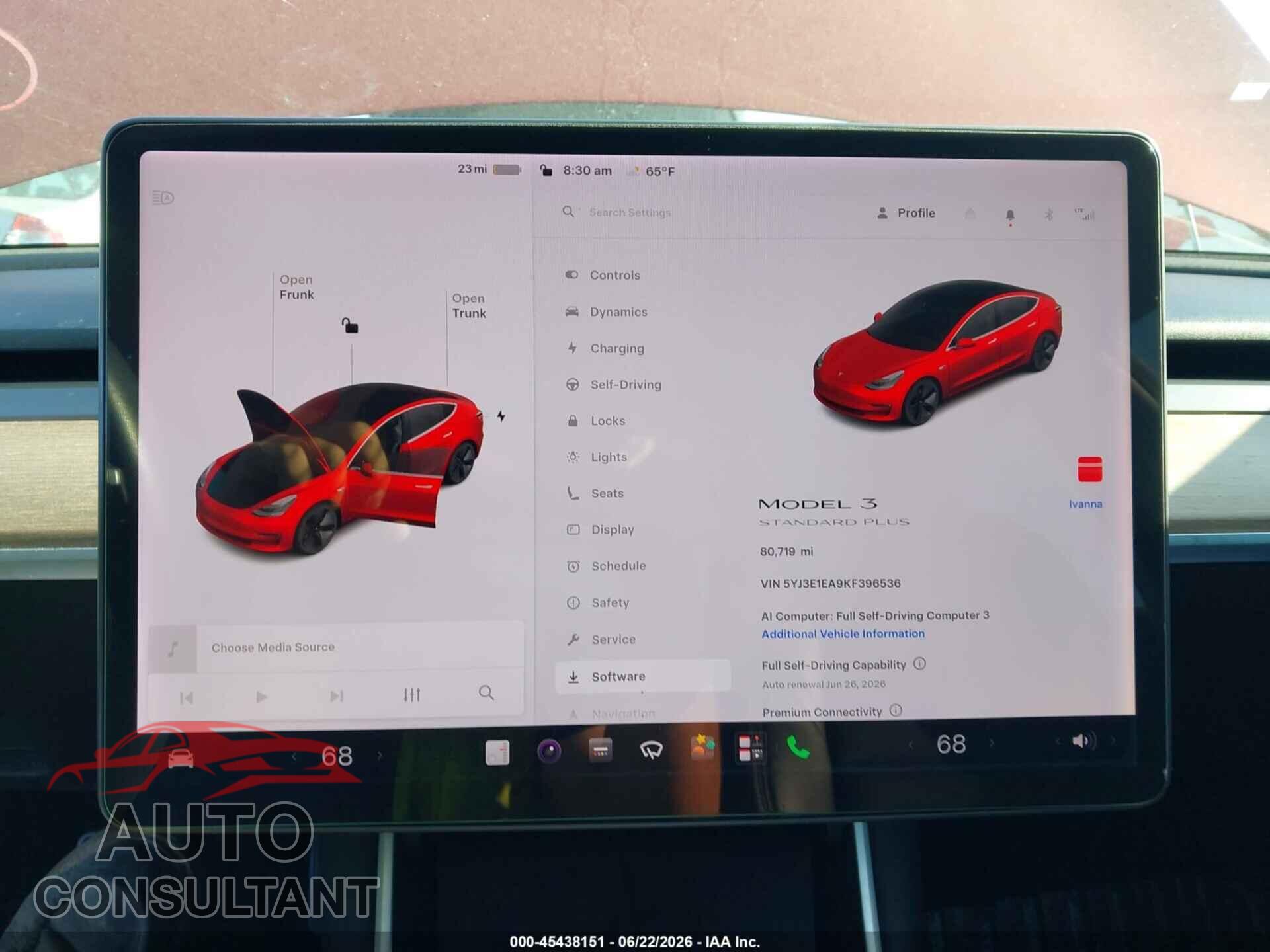 TESLA MODEL 3 2019 - 5YJ3E1EA9KF396536