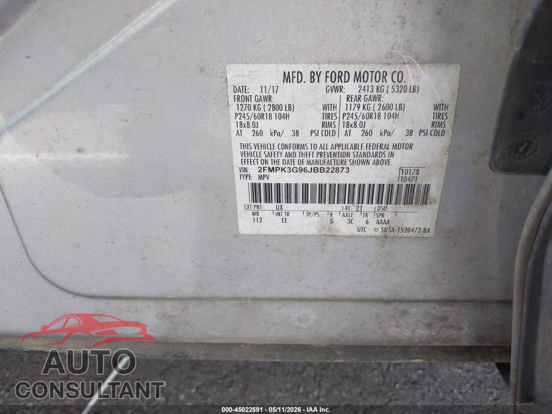 FORD EDGE 2018 - 2FMPK3G96JBB22873