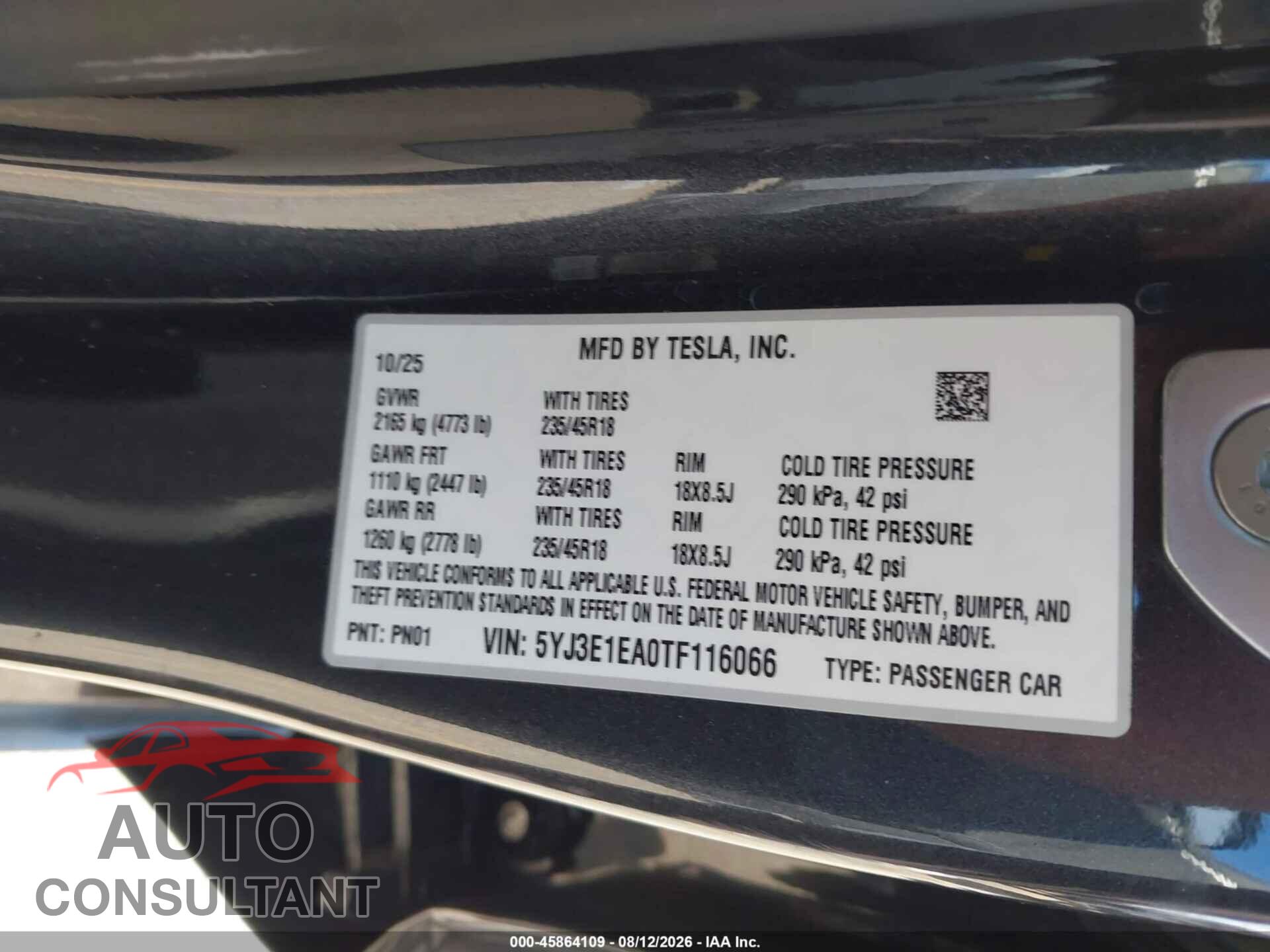TESLA MODEL 3 2026 - 5YJ3E1EA0TF116066