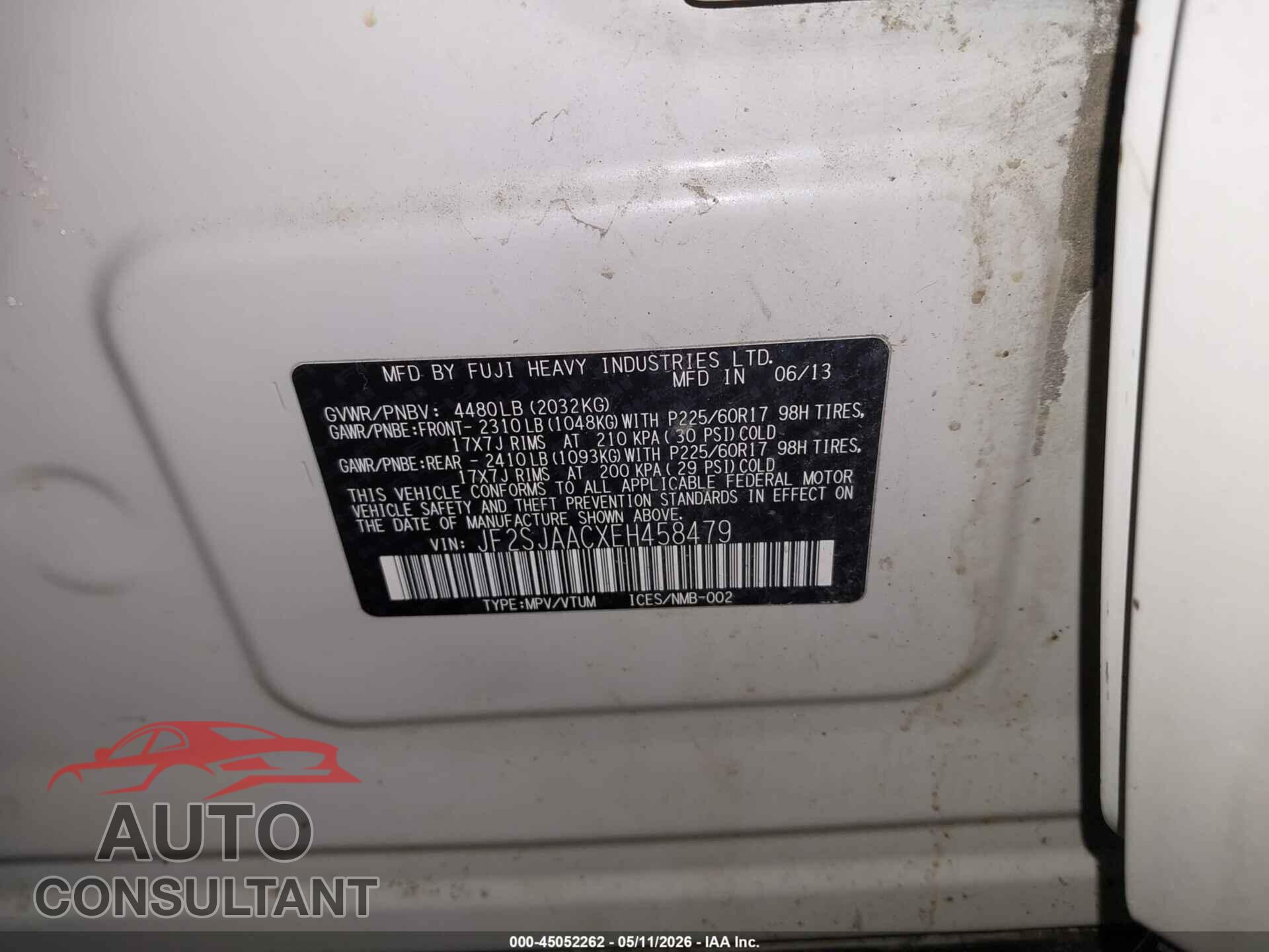 SUBARU FORESTER 2014 - JF2SJAACXEH458479