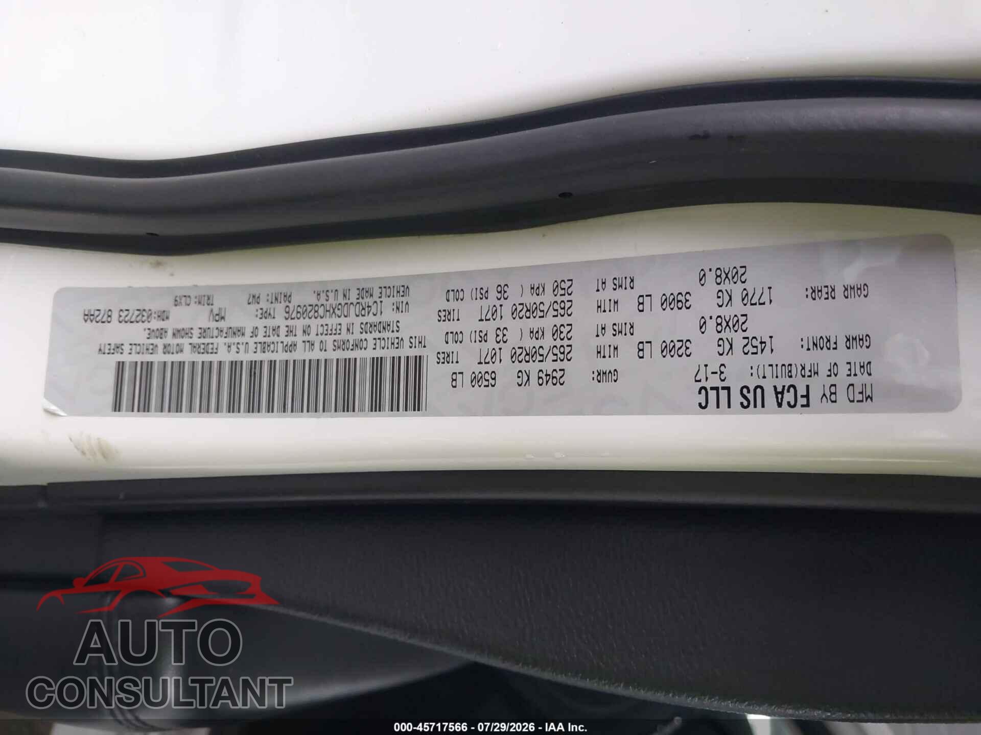 DODGE DURANGO 2017 - 1C4RDJDGXHC820976