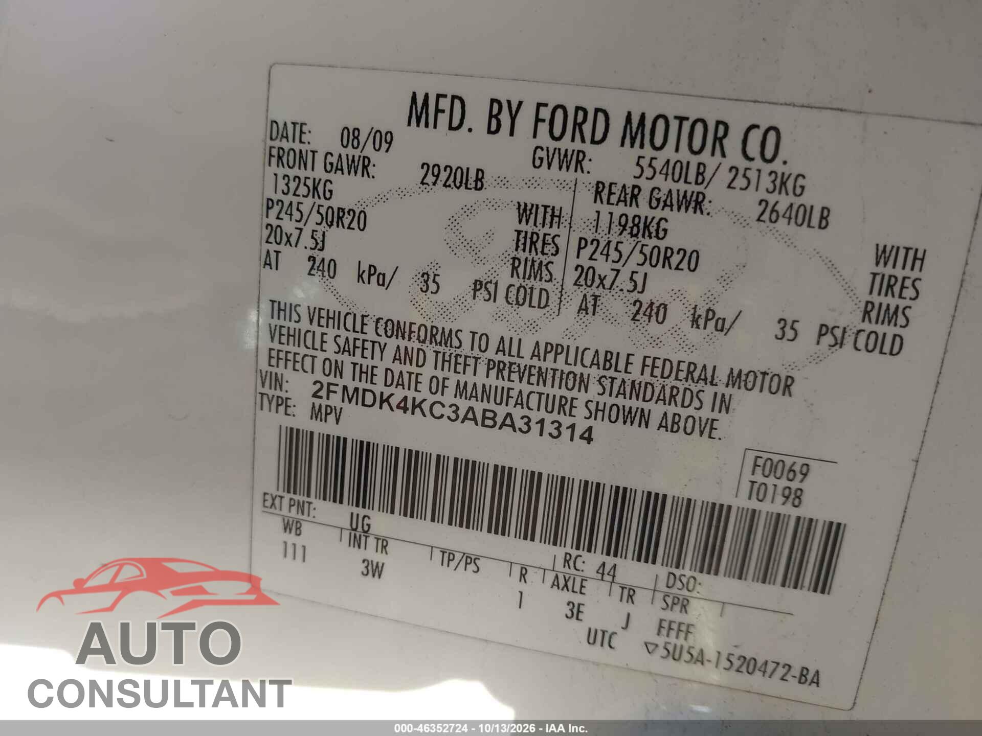 FORD EDGE 2010 - 2FMDK4KC3ABA31314