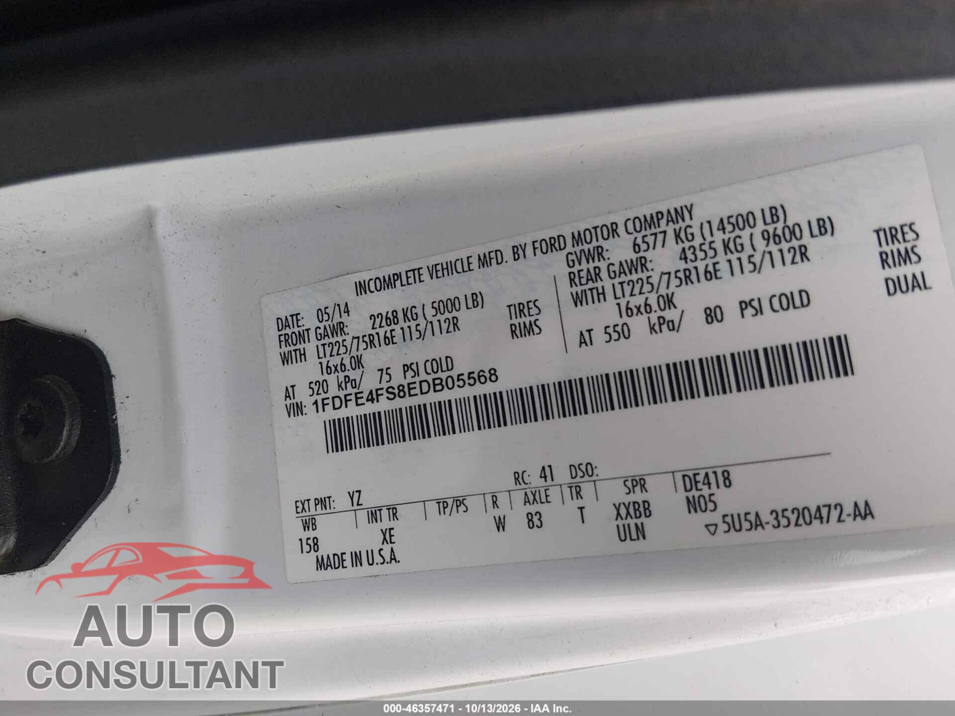 FORD E-450 CUTAWAY 2014 - 1FDFE4FS8EDB05568