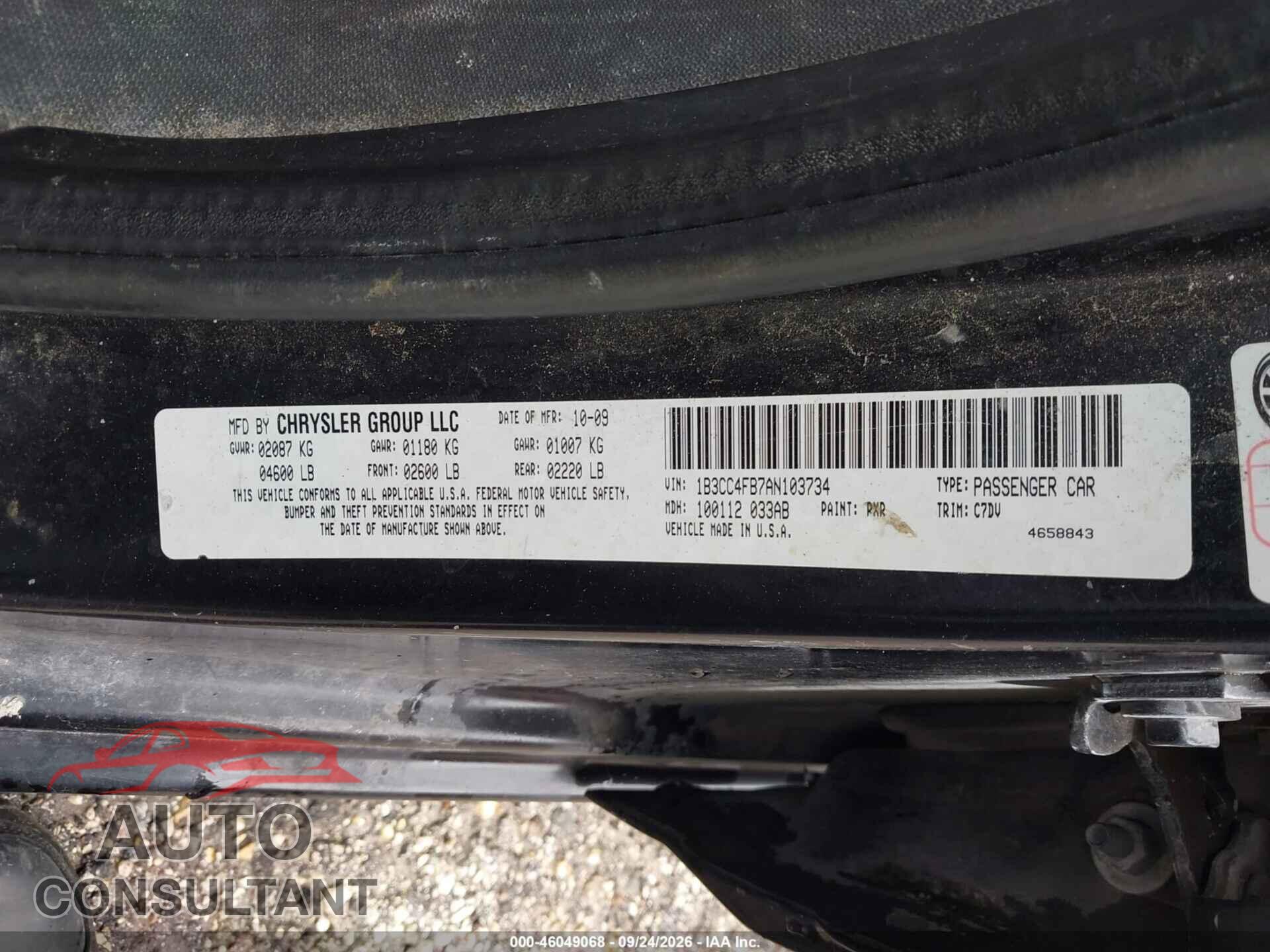 DODGE AVENGER 2010 - 1B3CC4FB7AN103734