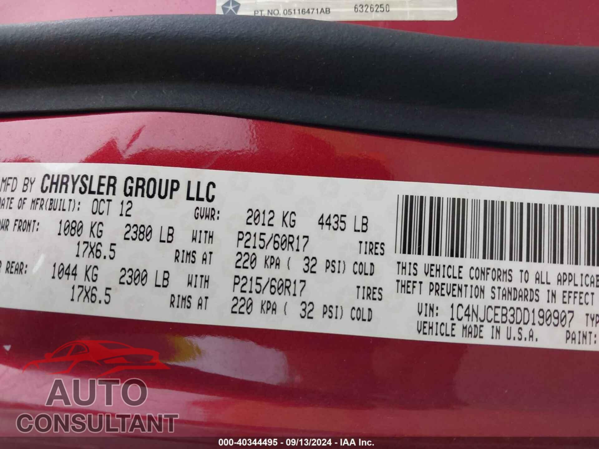 JEEP COMPASS 2013 - 1C4NJCEB3DD190907