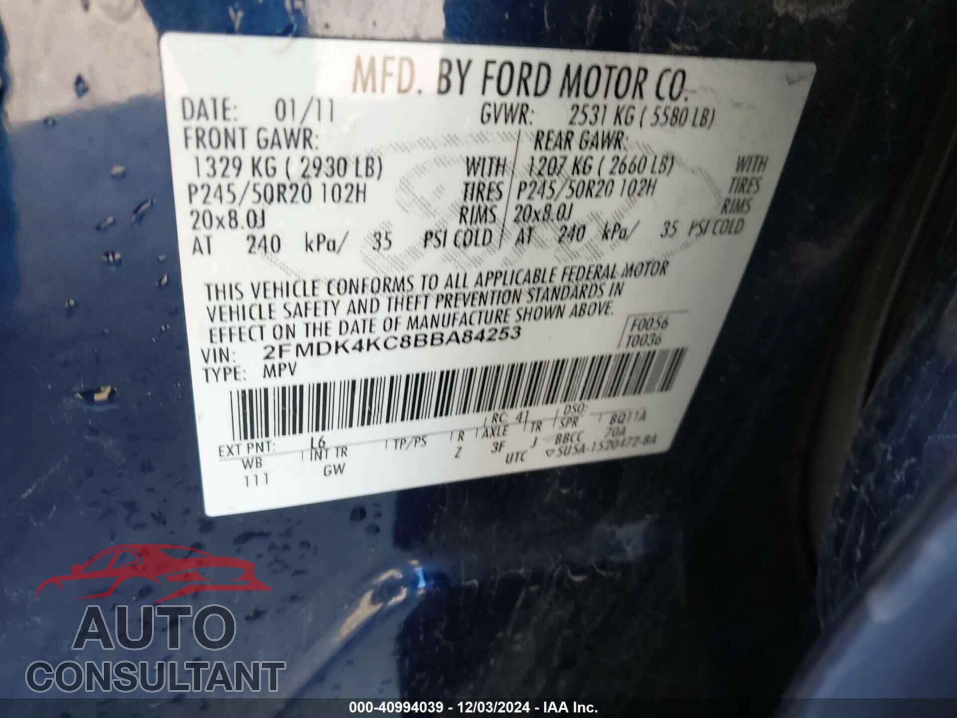 FORD EDGE 2011 - 2FMDK4KC8BBA84253