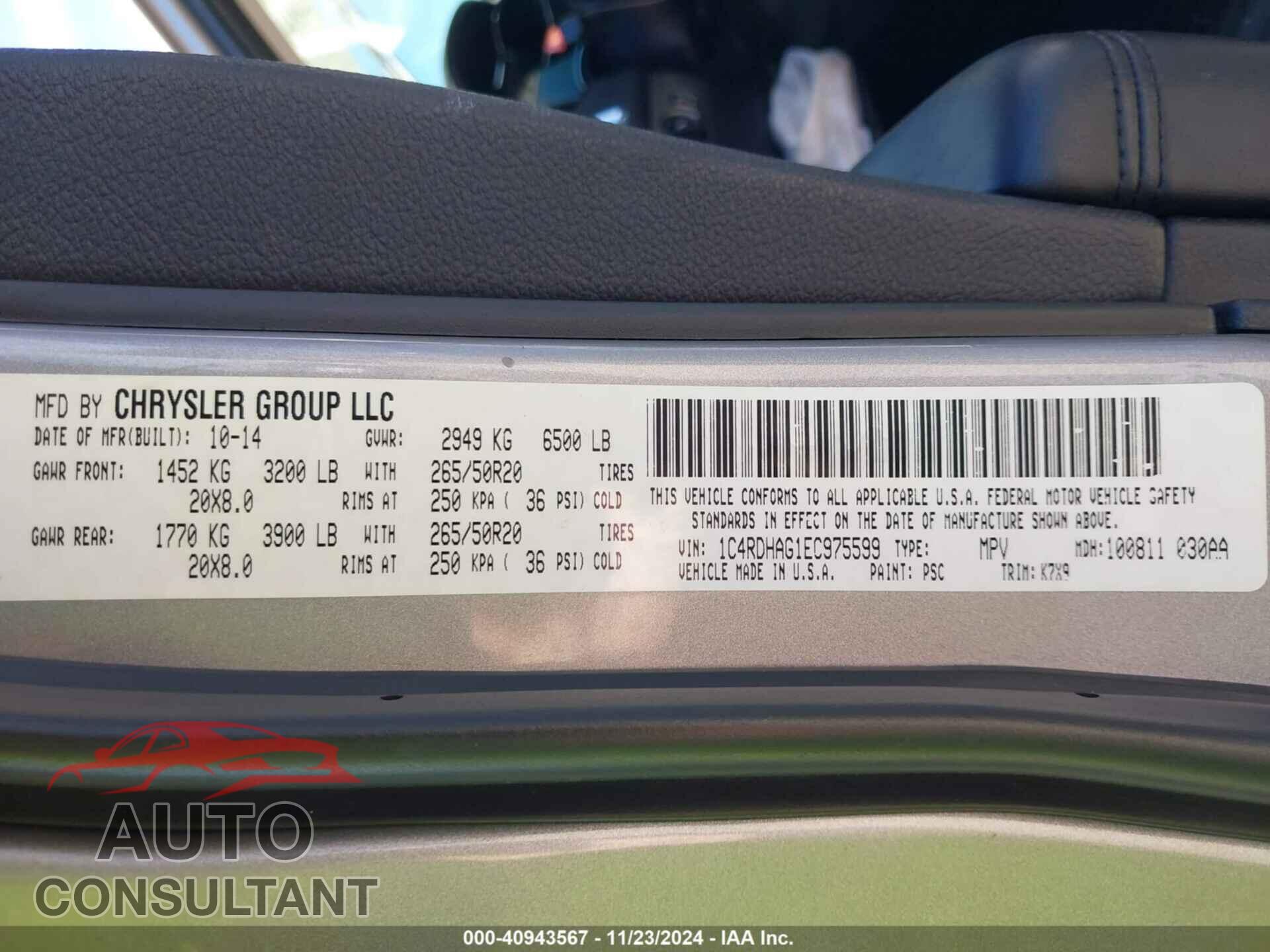 DODGE DURANGO 2014 - 1C4RDHAG1EC975599