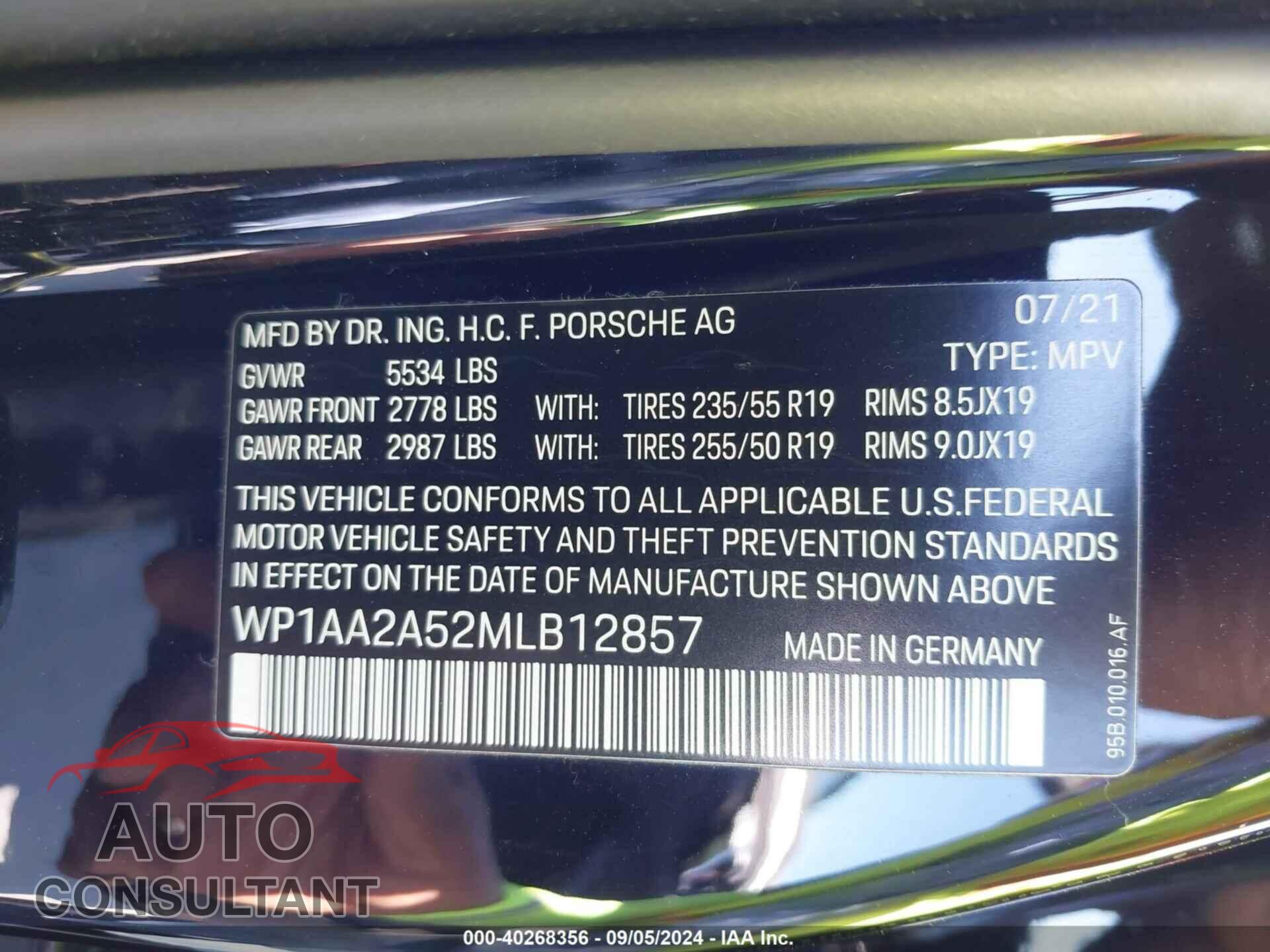 PORSCHE MACAN 2021 - WP1AA2A52MLB12857