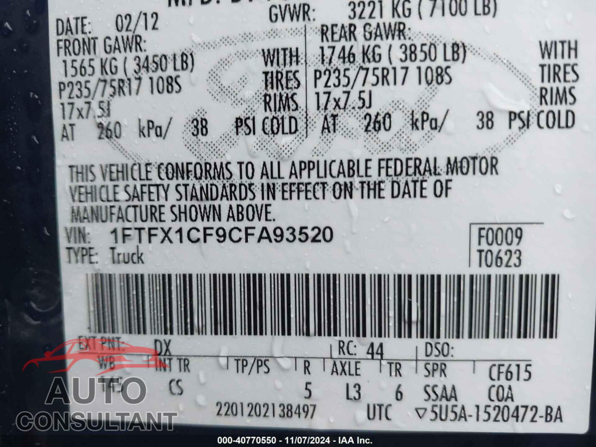 FORD F-150 2012 - 1FTFX1CF9CFA93520