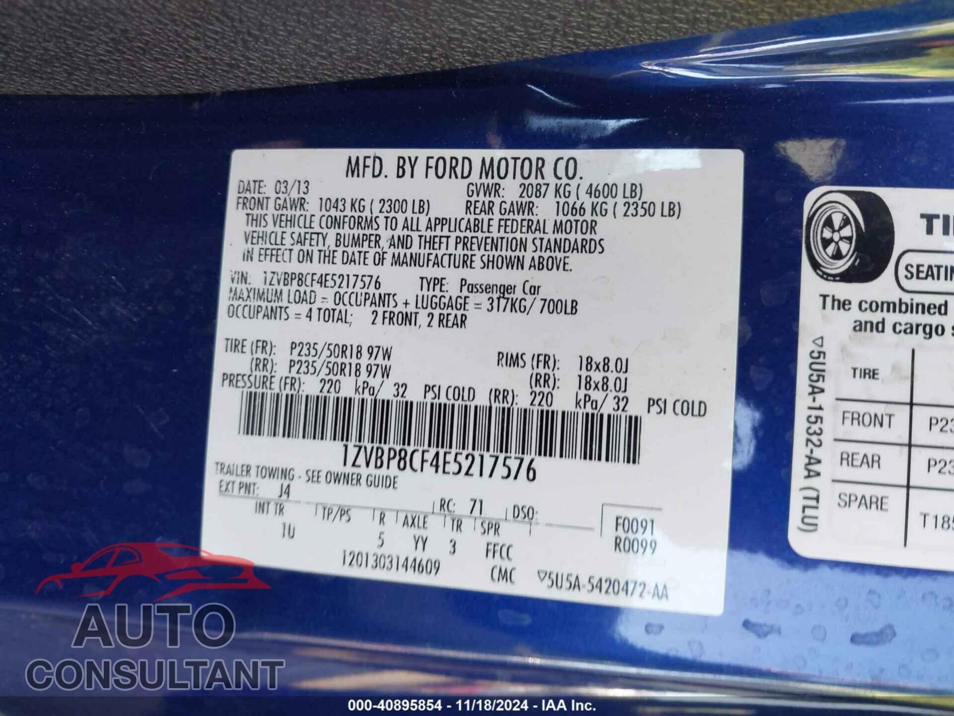 FORD MUSTANG 2014 - 1ZVBP8CF4E5217576