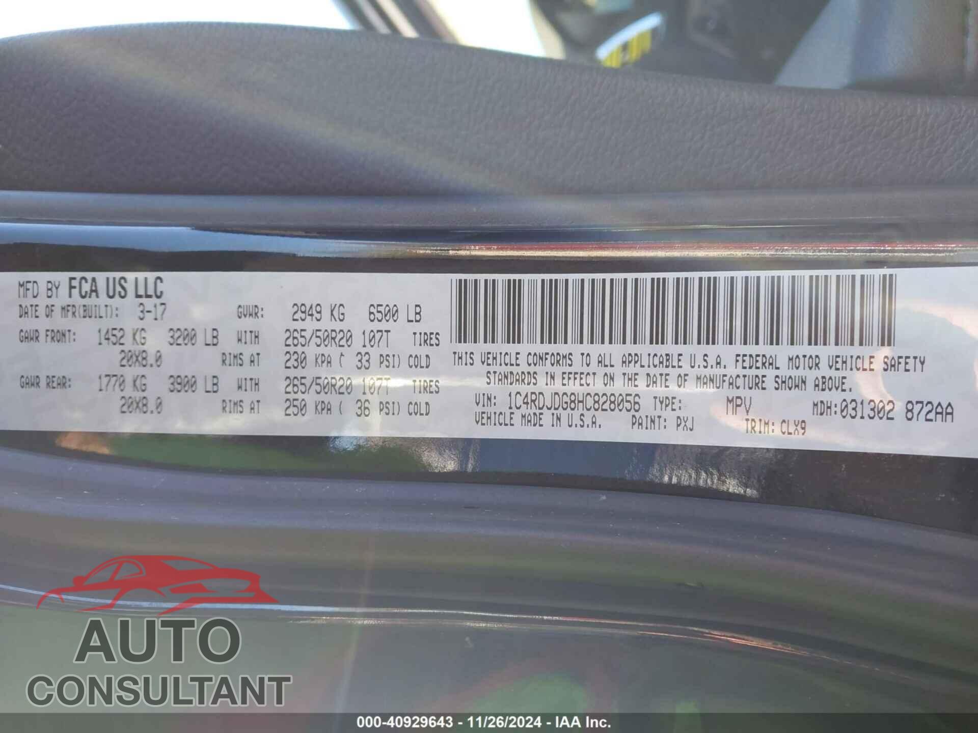 DODGE DURANGO 2017 - 1C4RDJDG8HC828056