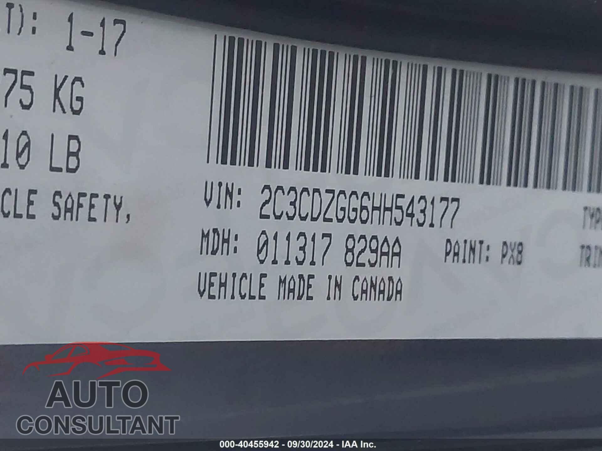 DODGE CHALLENGER 2017 - 2C3CDZGG6HH543177