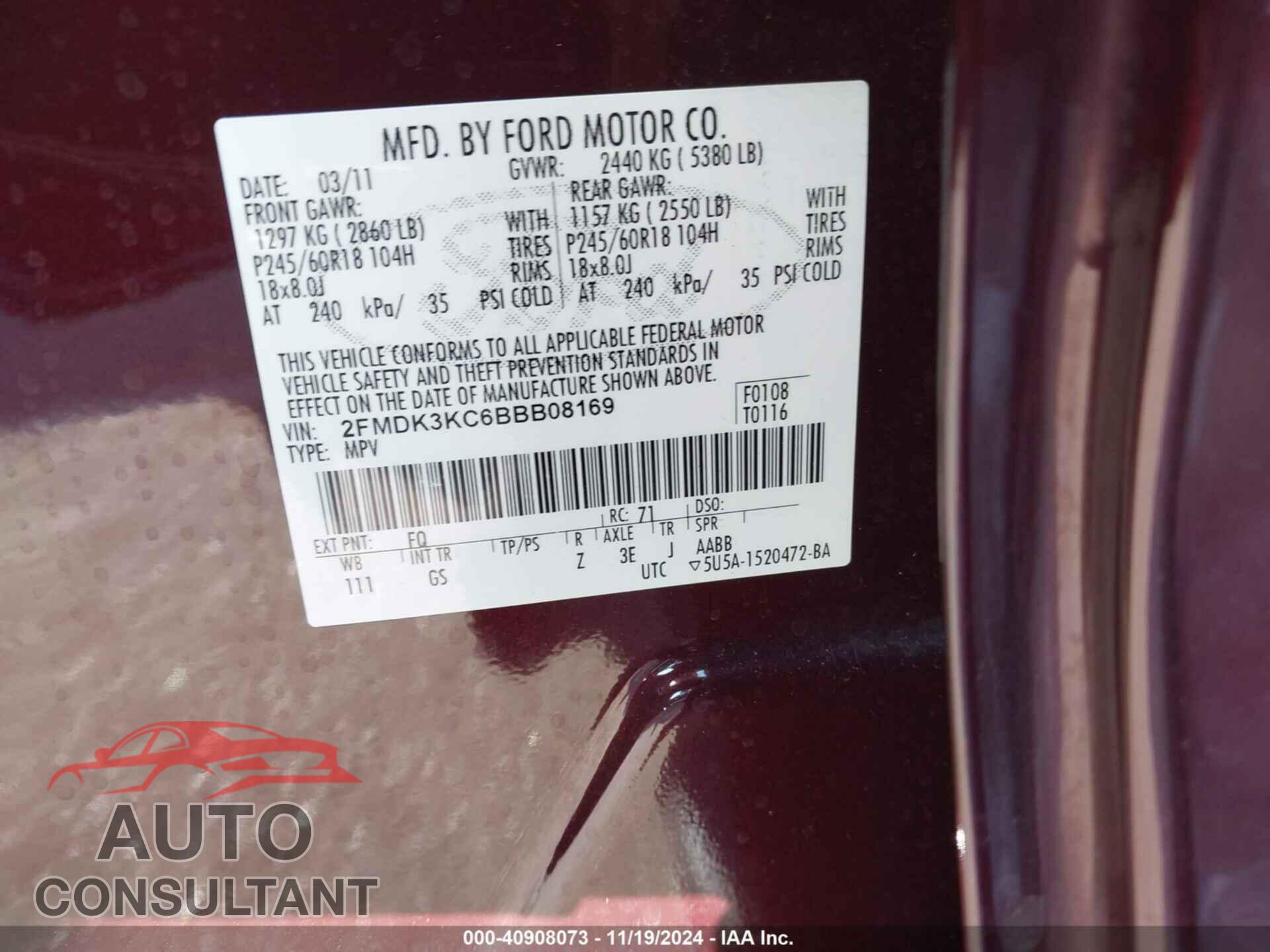 FORD EDGE 2011 - 2FMDK3KC6BBB08169