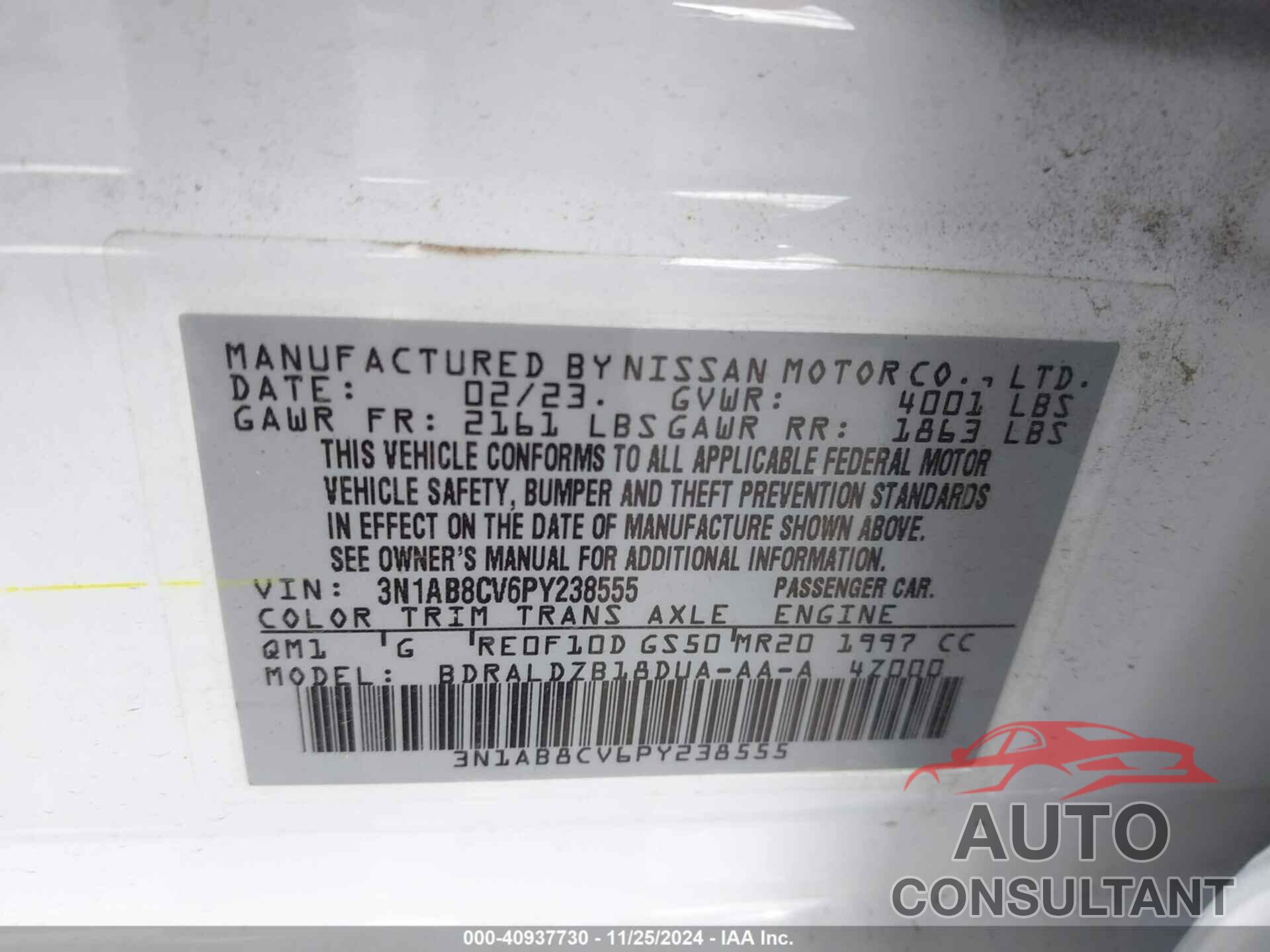 NISSAN SENTRA 2023 - 3N1AB8CV6PY238555