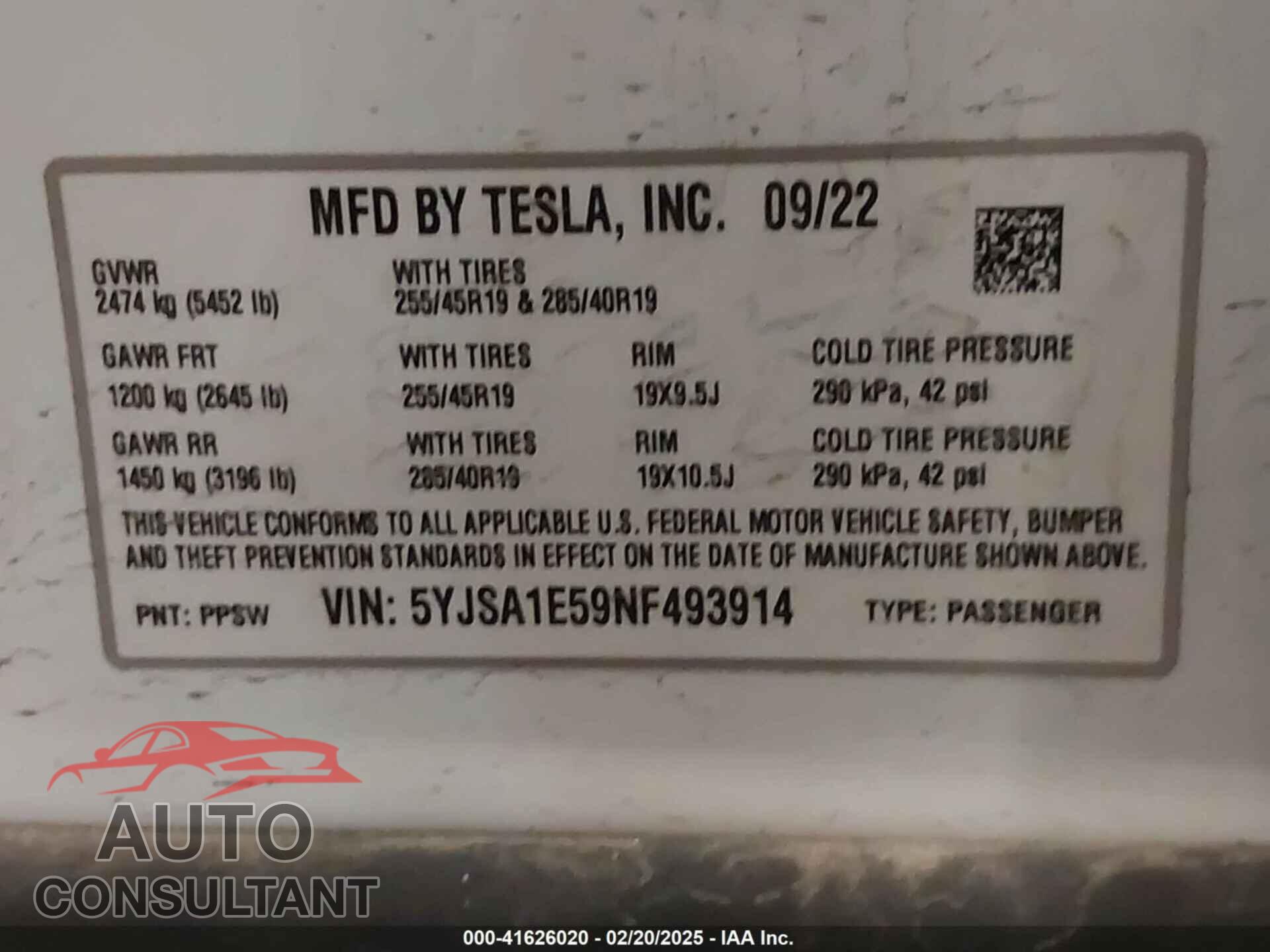 TESLA MODEL S 2022 - 5YJSA1E59NF493914