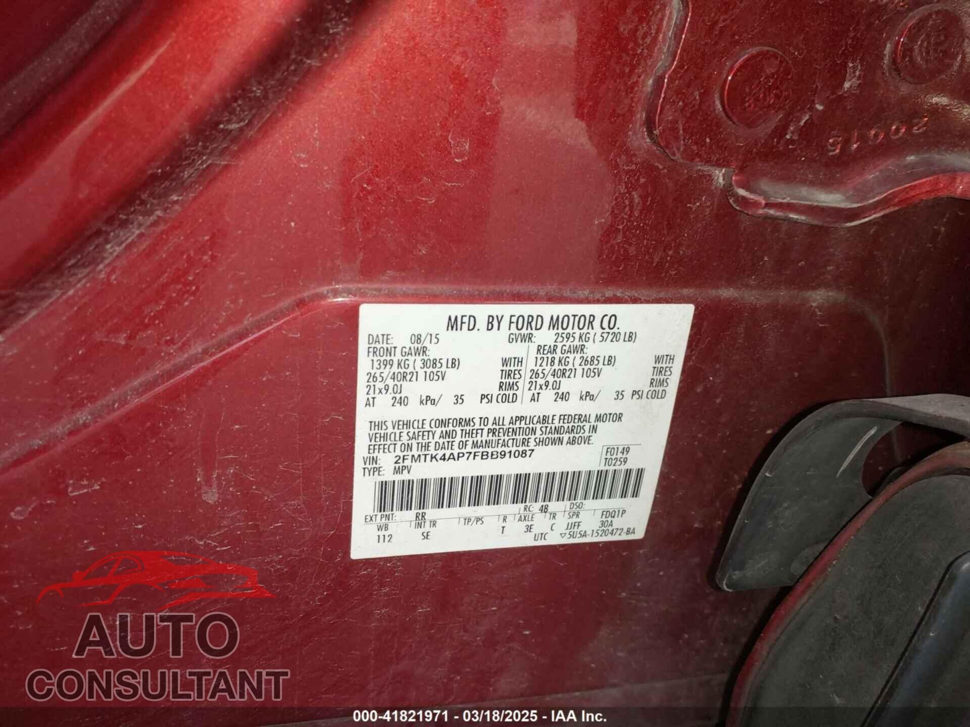 FORD EDGE 2015 - 2FMTK4AP7FBB91087