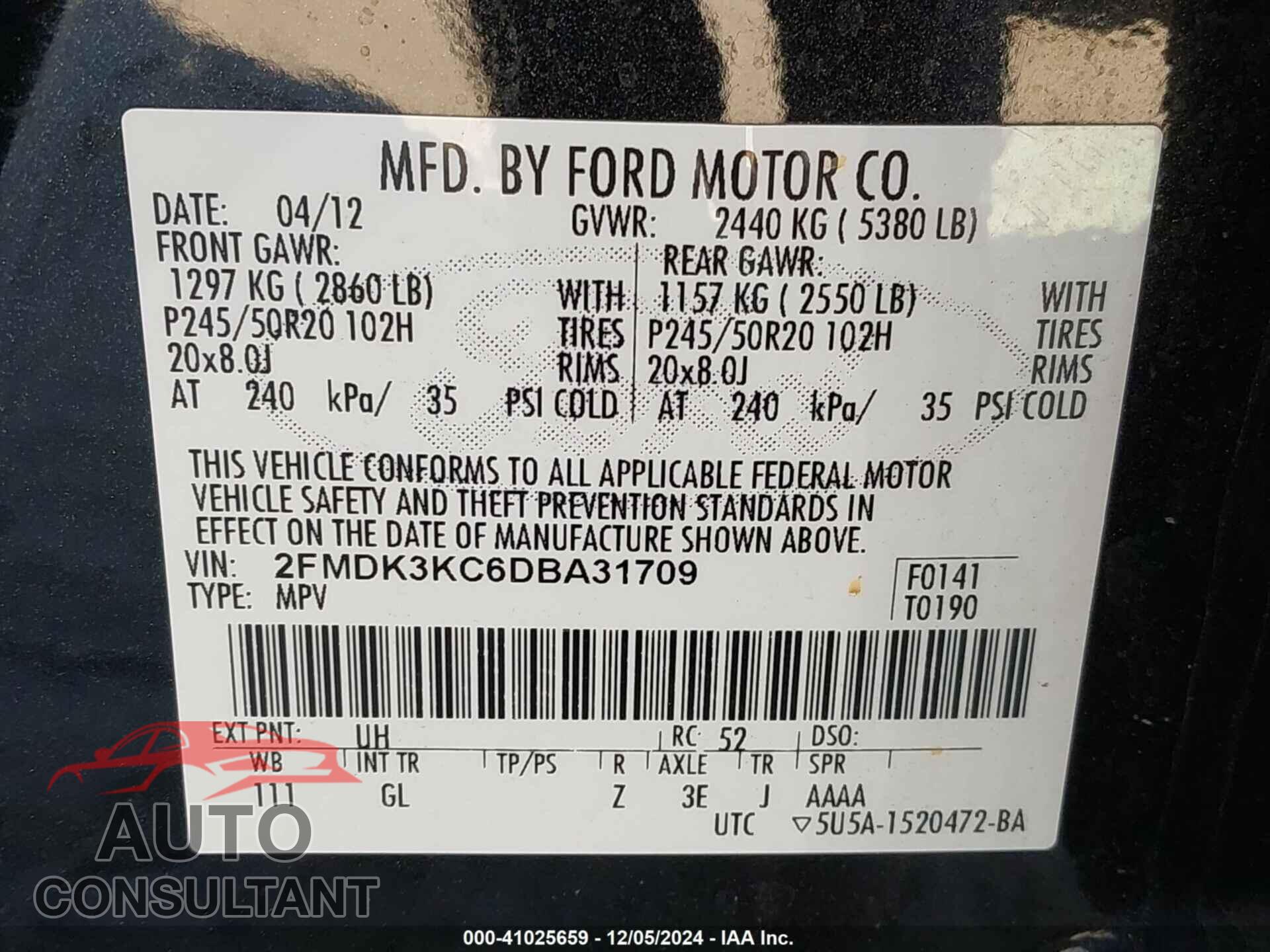FORD EDGE 2013 - 2FMDK3KC6DBA31709