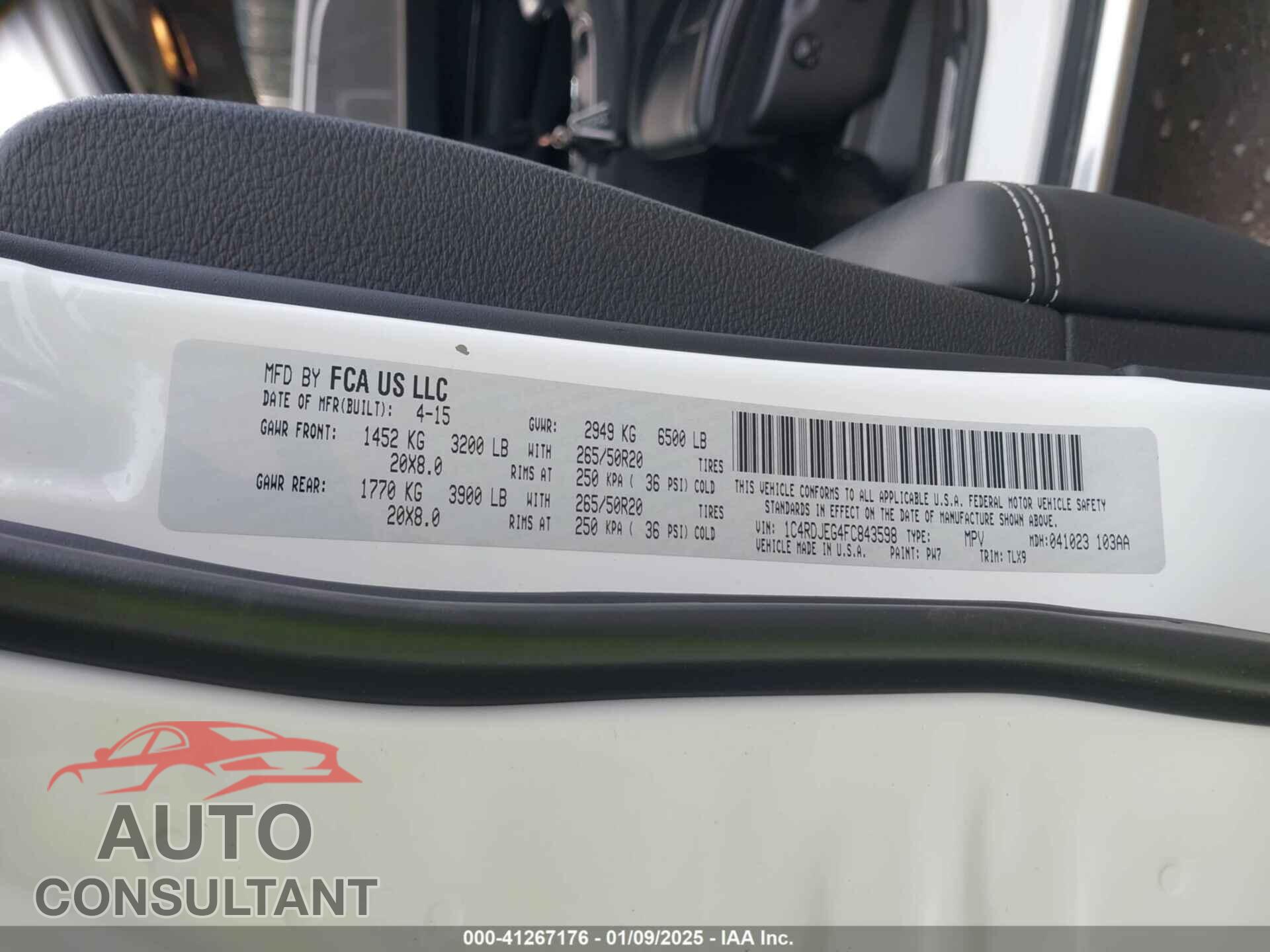 DODGE DURANGO 2015 - 1C4RDJEG4FC843598