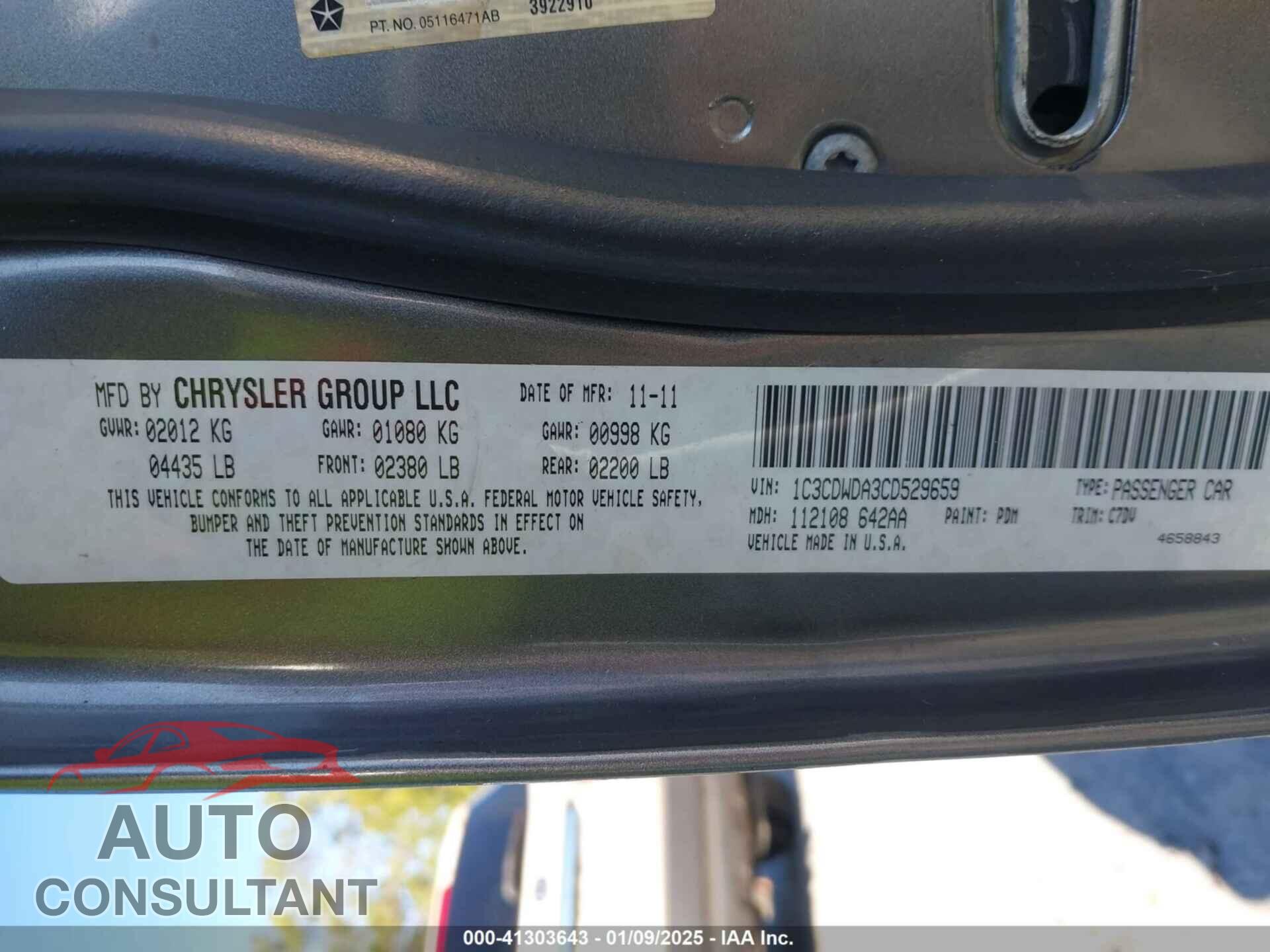 DODGE CALIBER 2012 - 1C3CDWDA3CD529659