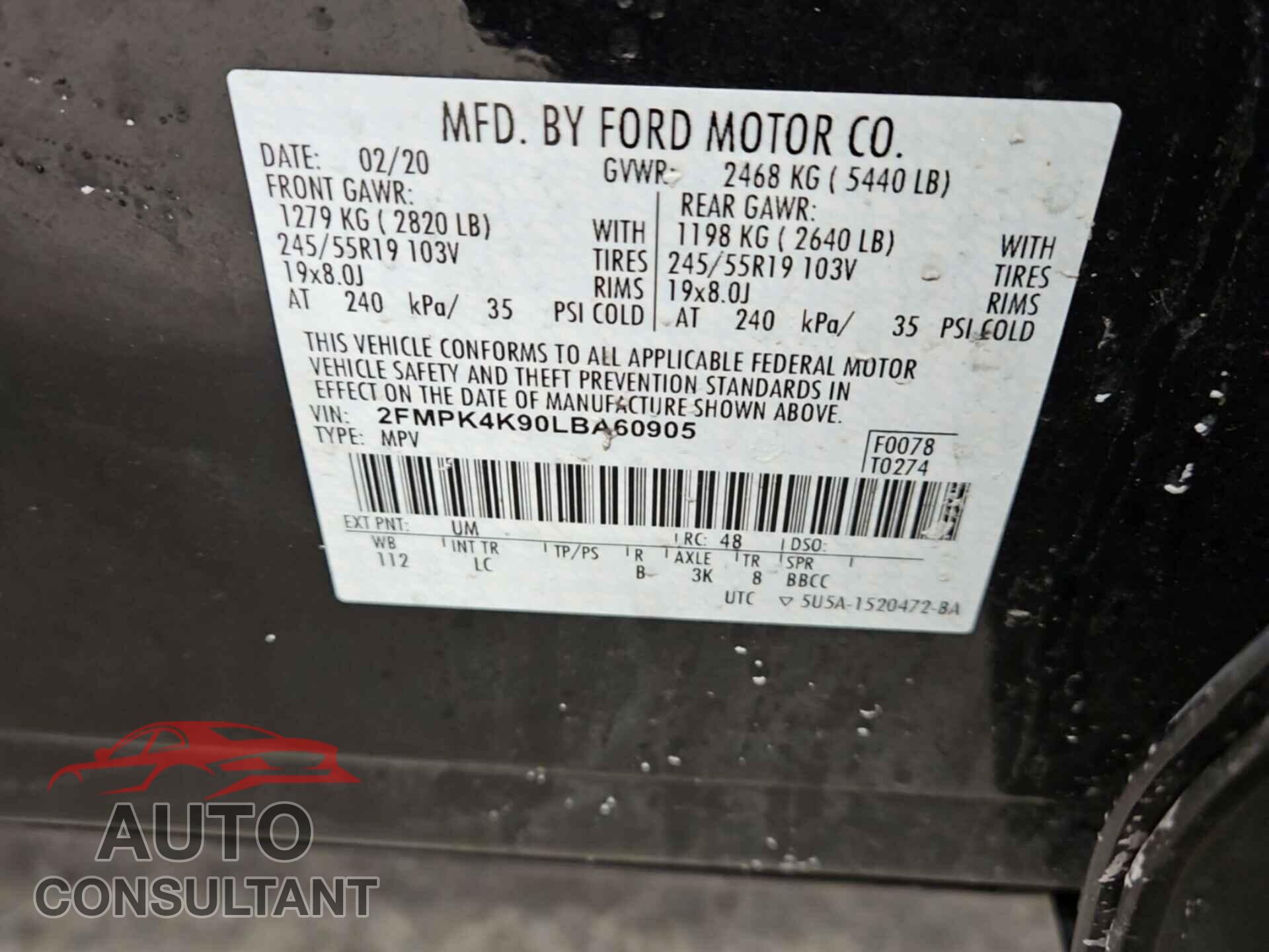 FORD EDGE 2020 - 2FMPK4K90LBA60905