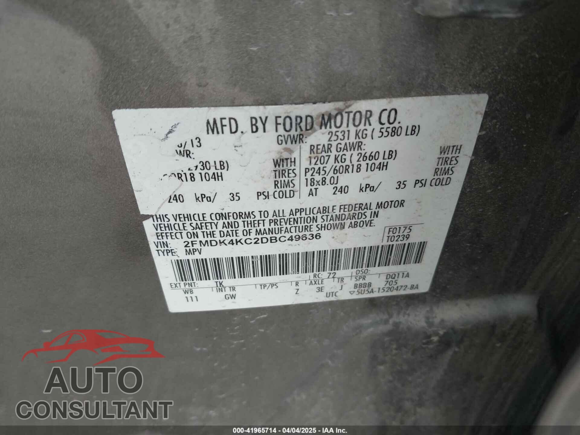 FORD EDGE 2013 - 2FMDK4KC2DBC49636