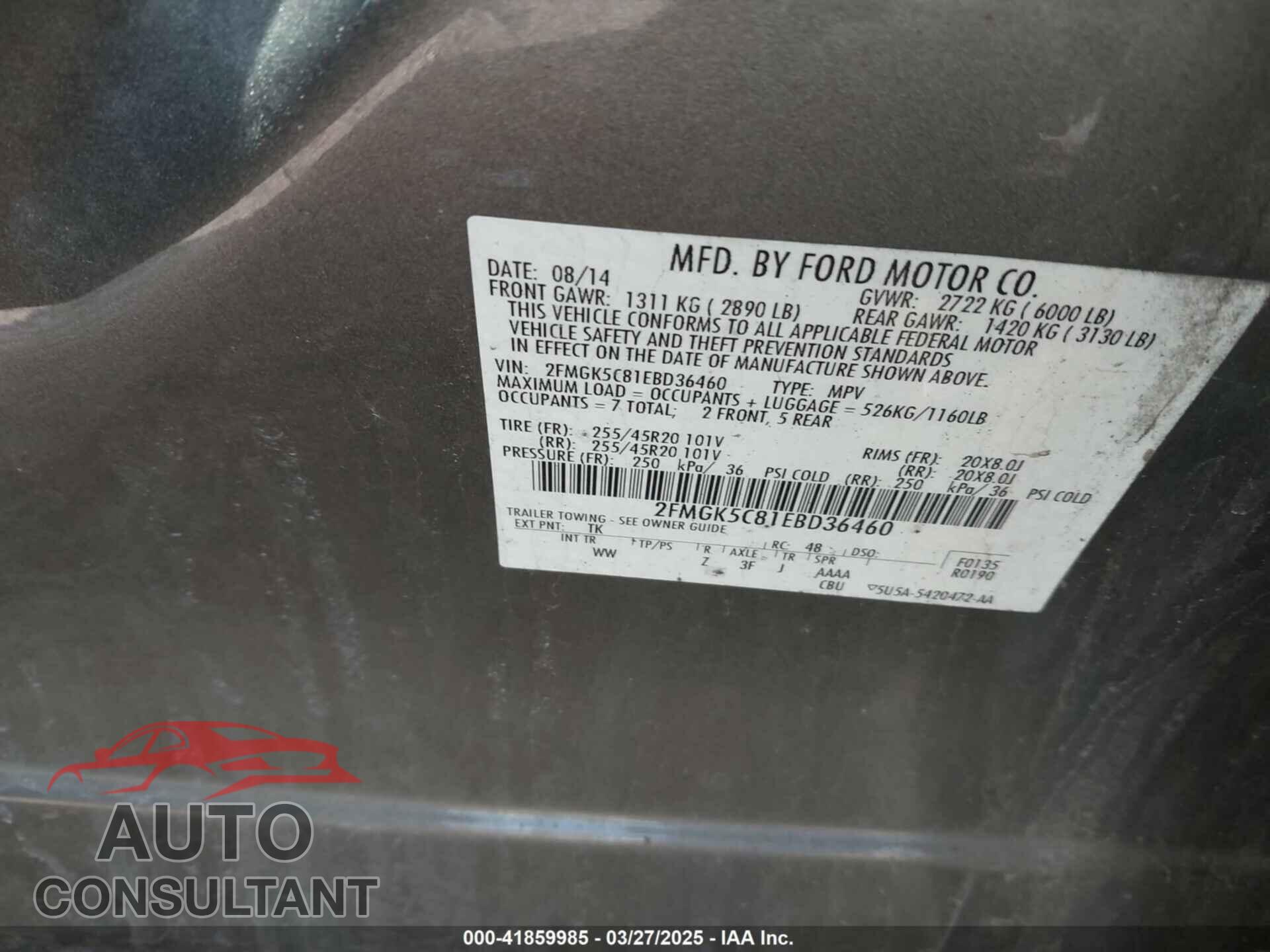 FORD FLEX 2014 - 2FMGK5C81EBD36460