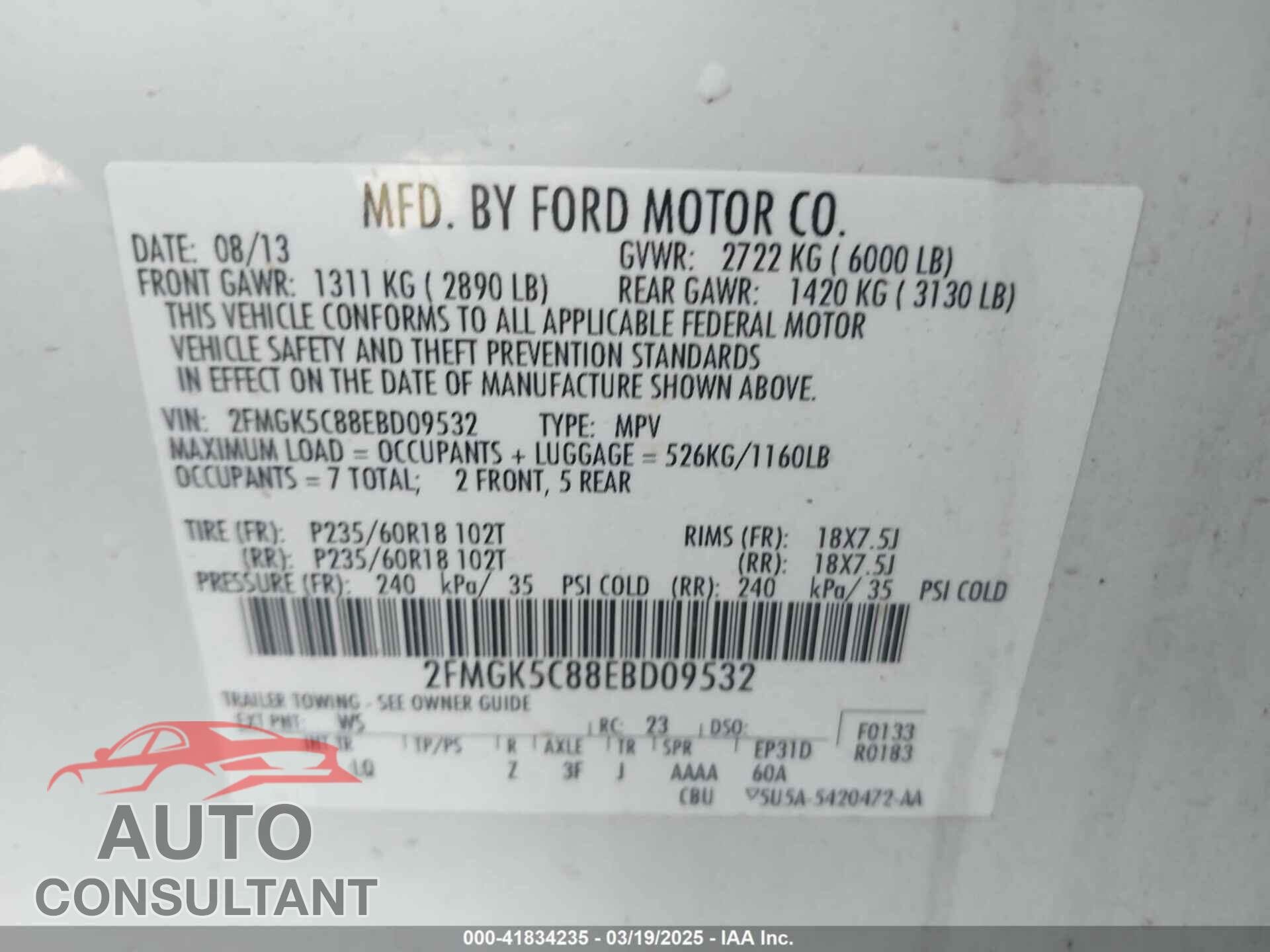 FORD FLEX 2014 - 2FMGK5C88EBD09532