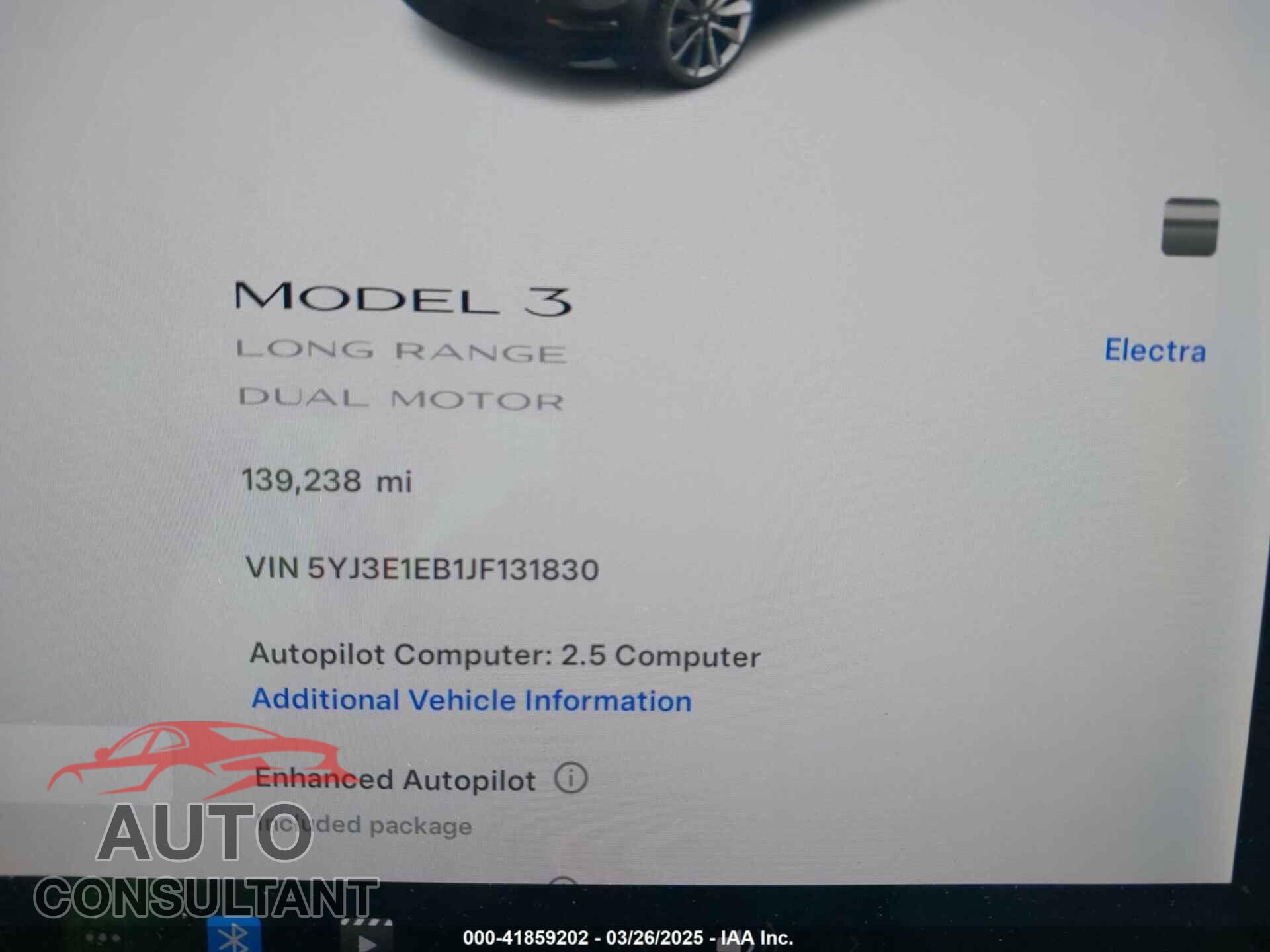 TESLA MODEL 3 2018 - 5YJ3E1EB1JF131830