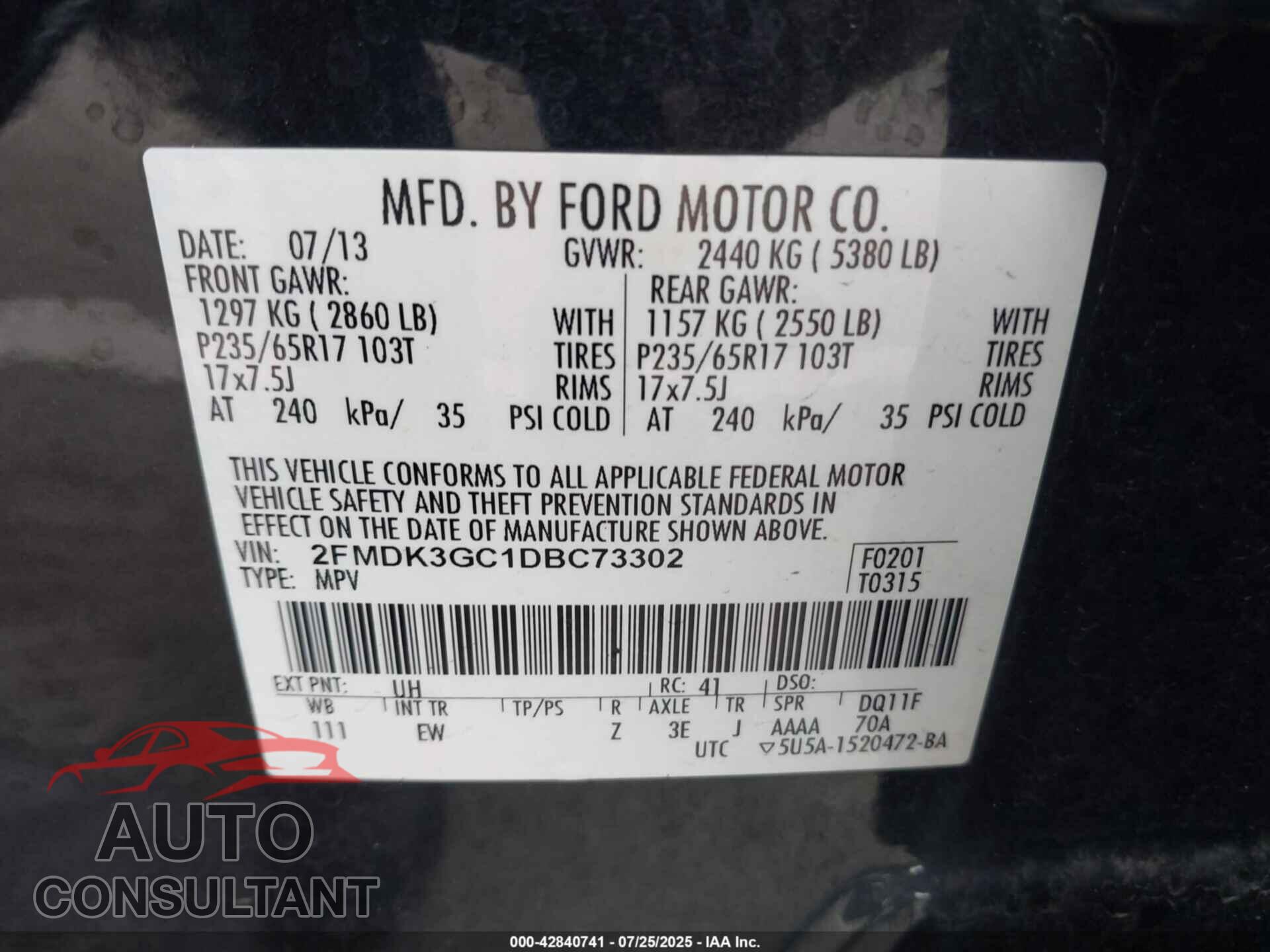 FORD EDGE 2013 - 2FMDK3GC1DBC73302