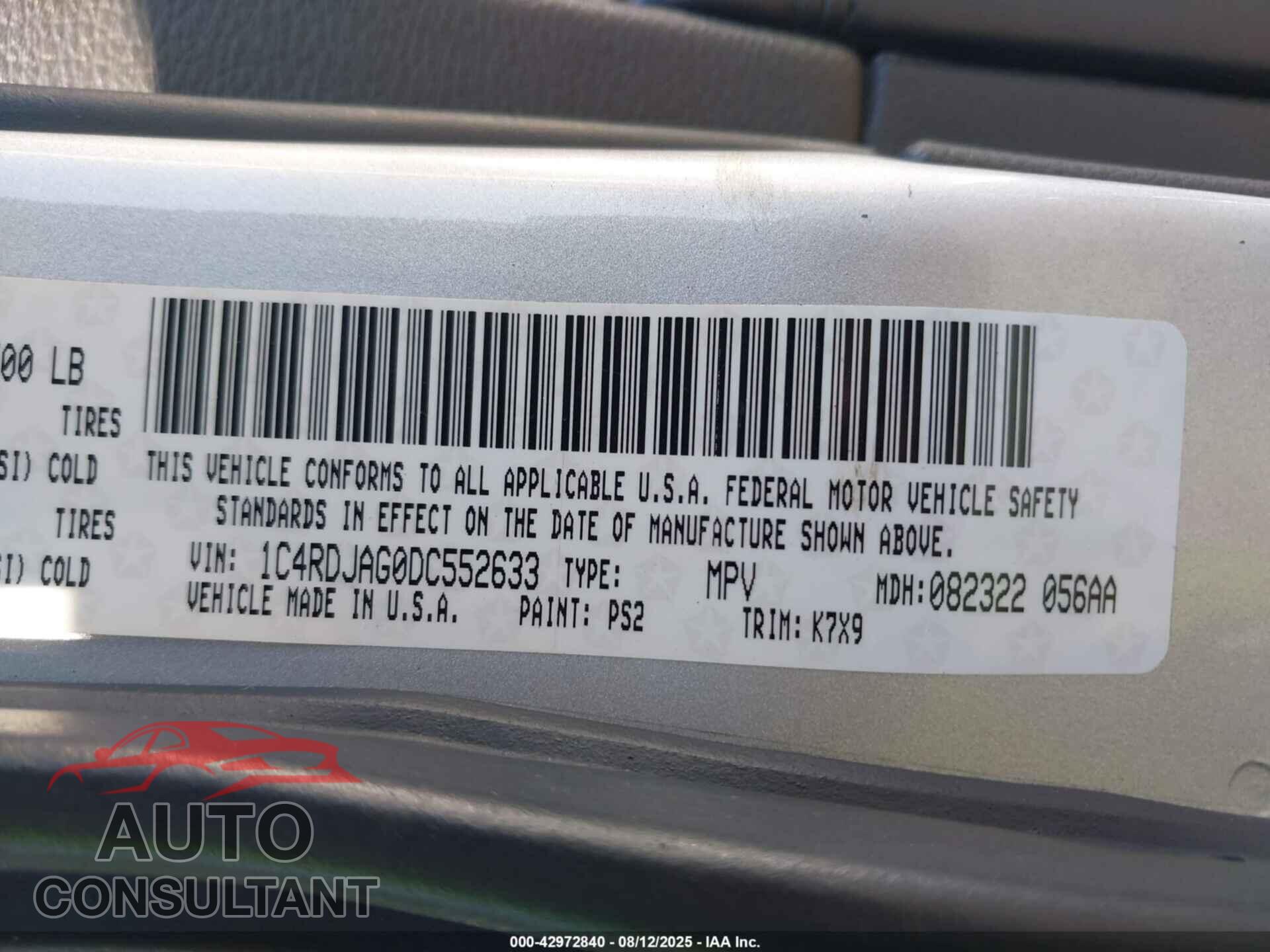 DODGE DURANGO 2013 - 1C4RDJAG0DC552633